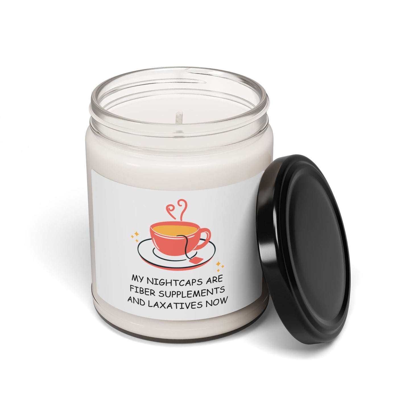 Funny Scented Soy Candle for Seniors – “My Nightcaps Are Fiber Supplements and Laxatives Now” – Sarcastic Senior Merch & Dark Humored Retirement Gift