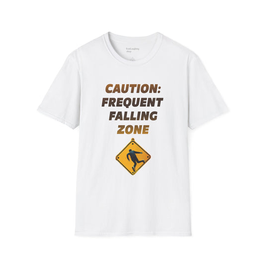 Funny Senior Tee – “Caution: Frequent Falling Zone” – Sarcastic Senior Merch, Dark Humor Shirt & Funny Aging T-Shirt, Perfect Retirement Gift for Seniors Who Trip Over Air