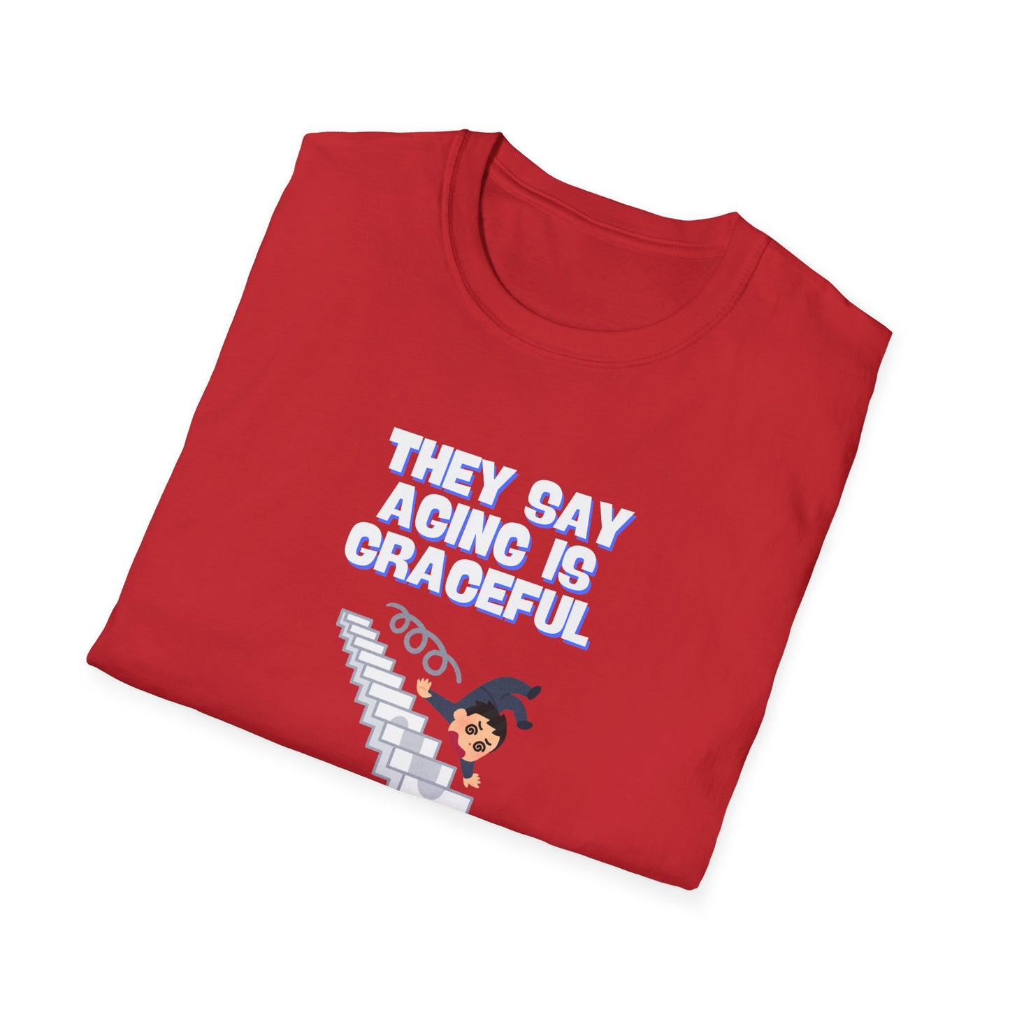 Funny Senior Tee – “They Say Aging Is Graceful, Mine’s More of a Violent Slide” – Sarcastic Senior Merch, Dark Humor Shirt & Funny Aging T-Shirt, Perfect Retirement Gift