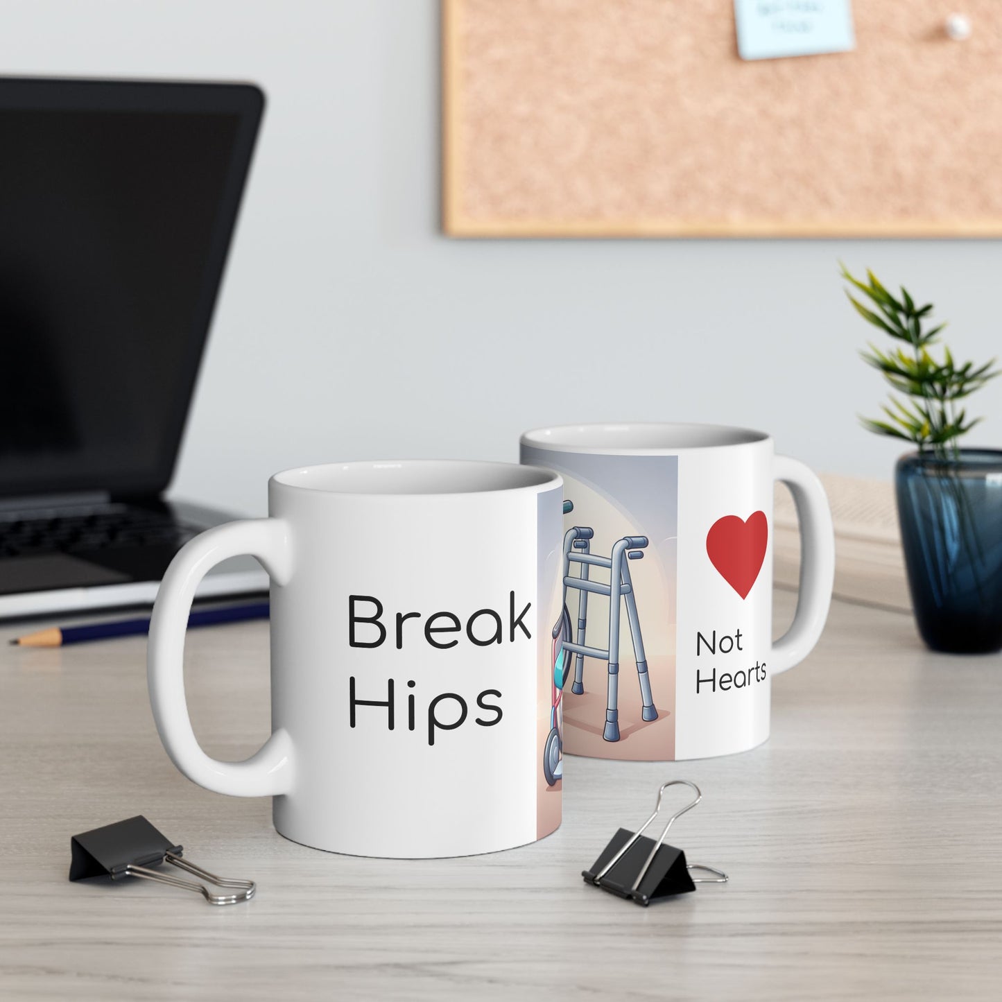 Funny Senior Coffee Mug ‘Break Hips, Not Hearts’ – Sarcastic Senior Merch, Dark Humor Coffee Cup, Perfect Retirement Gift for Seniors, Grandparents, and Aging Legends