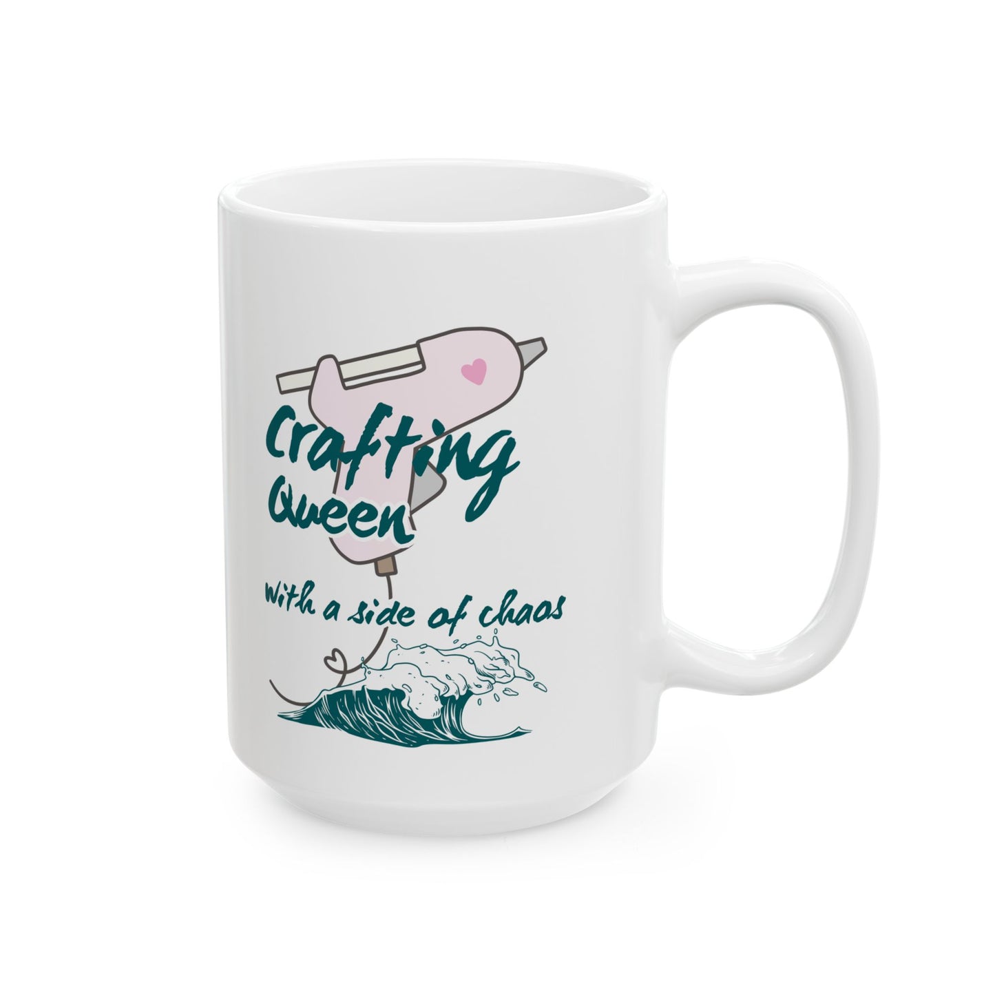 Funny Senior Coffee Mug ‘Crafting Queen, with a Side of Chaos’ – Sarcastic Senior Merch, Dark Humor Cup, Perfect Retirement Gift for Seniors, Grandparents, and Aging Legends