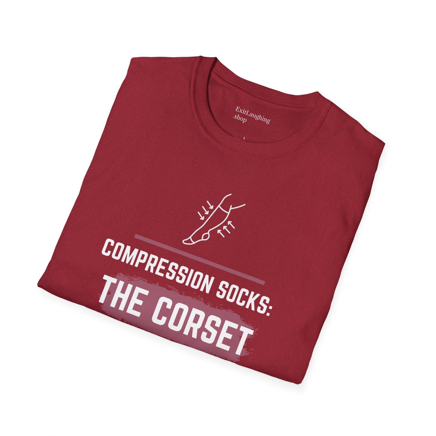 Funny Senior Tee – “Compression Socks: The Corset to My Sadness” – Sarcastic Senior Merch, Dark Humor Shirt for Aging Legs, Funny Aging T-Shirt & Retirement Gift