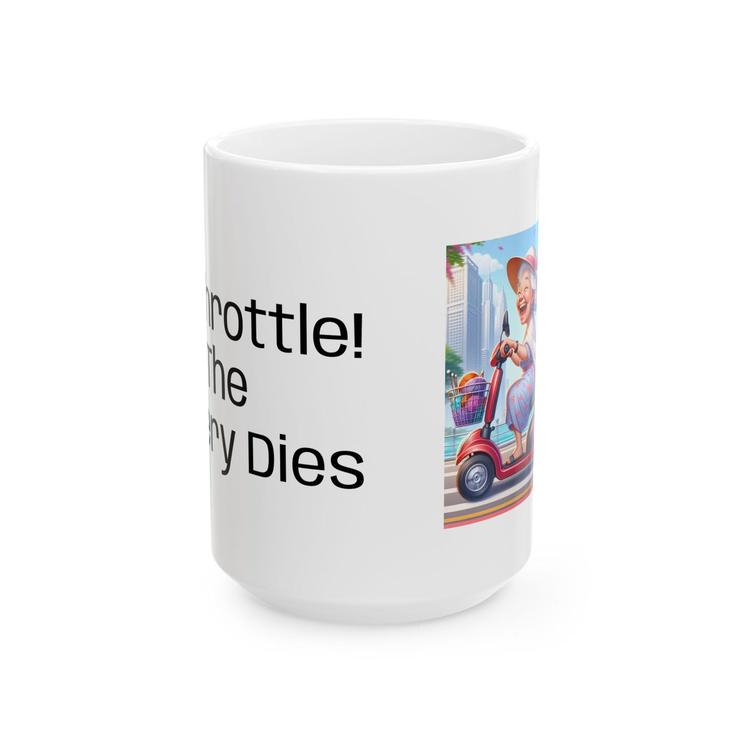 Funny Senior Coffee Mug ‘Full Throttle! Until the Battery Dies’ – Sarcastic Senior Merch, Dark Humor Coffee Cup, Perfect Retirement Gift for Seniors, Grandparents, and Aging Legends