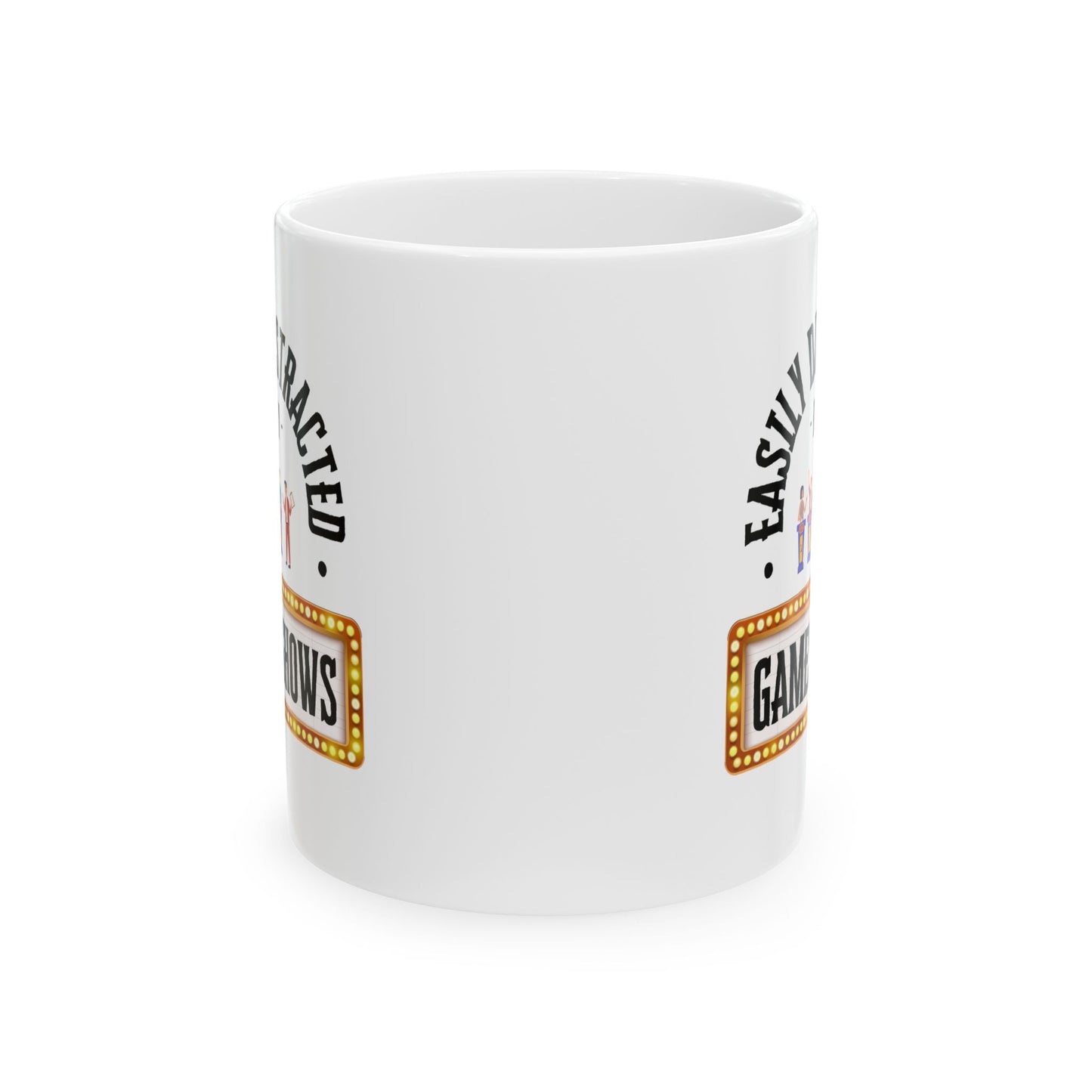 Funny Senior Coffee Mug ‘Easily Distracted By Gameshows’ – Sarcastic Senior Merch, Dark Humor Coffee Cup, Perfect Retirement Gift for Seniors, Grandparents, and Aging Legends