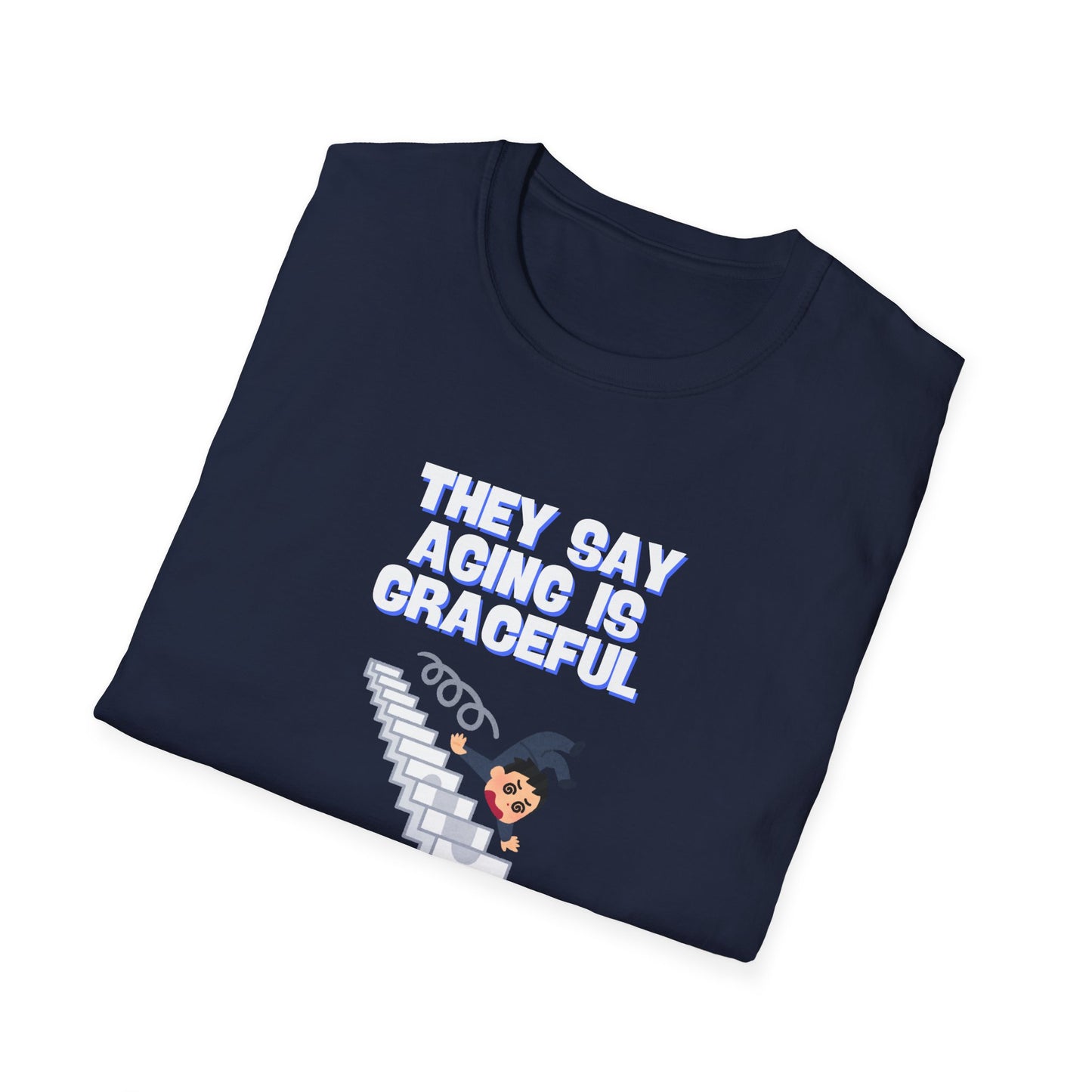 Funny Senior Tee – “They Say Aging Is Graceful, Mine’s More of a Violent Slide” – Sarcastic Senior Merch, Dark Humor Shirt & Funny Aging T-Shirt, Perfect Retirement Gift