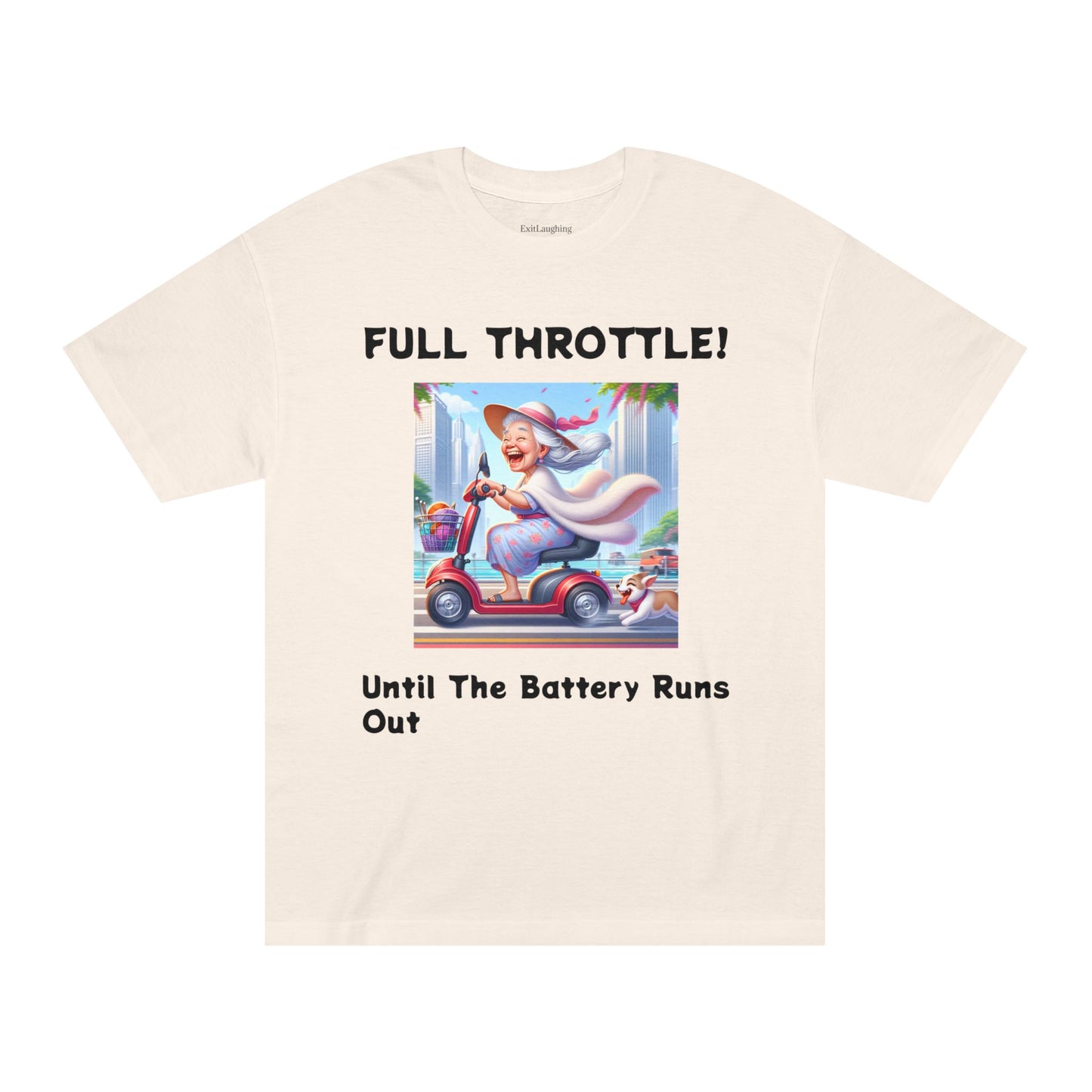 Funny Senior Tee – “Full Throttle! Until the Battery Dies” – Sarcastic Senior Merch, Dark Humor Shirt & Funny Aging T-Shirt, Perfect Retirement Gift