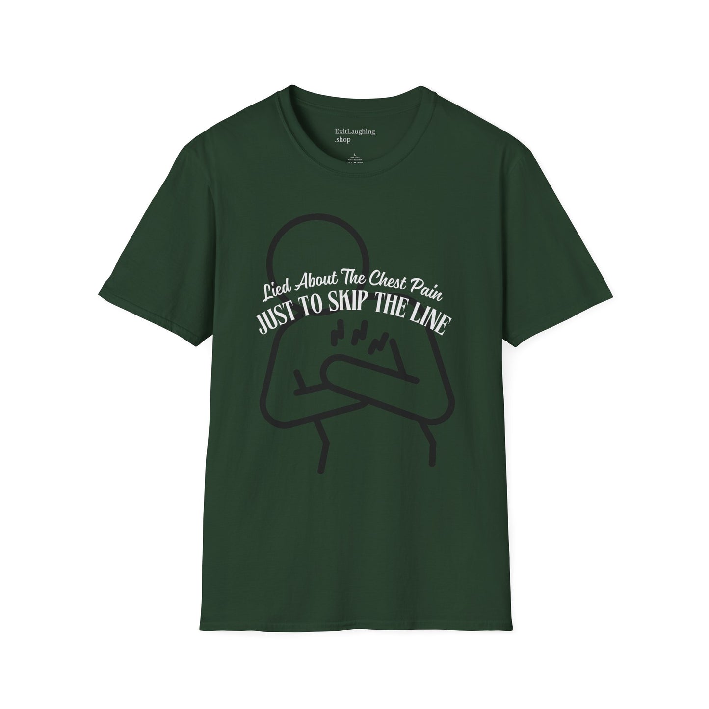 Funny Senior Tee – “I Lied About Chest Pain Just to Skip the Line” – Sarcastic Senior Merch, Dark Humor Shirt & Funny Aging T-Shirt, Perfect Retirement Gift for Seniors