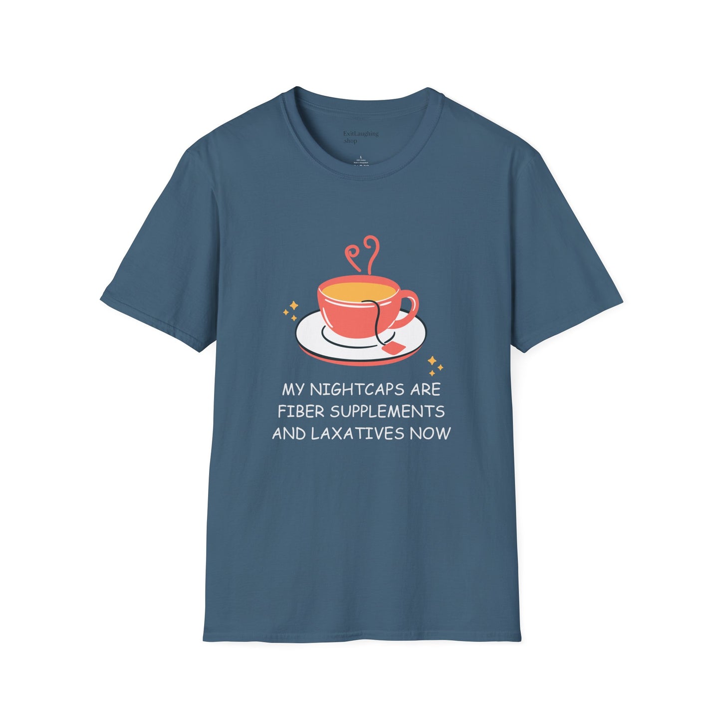 Funny Senior Tee – “My Nightcaps Are Fiber Supplements and Laxatives Now” – Sarcastic Senior Merch, Dark Humor Shirt & Funny Aging T-Shirt, Hilarious Retirement Gift for Seniors