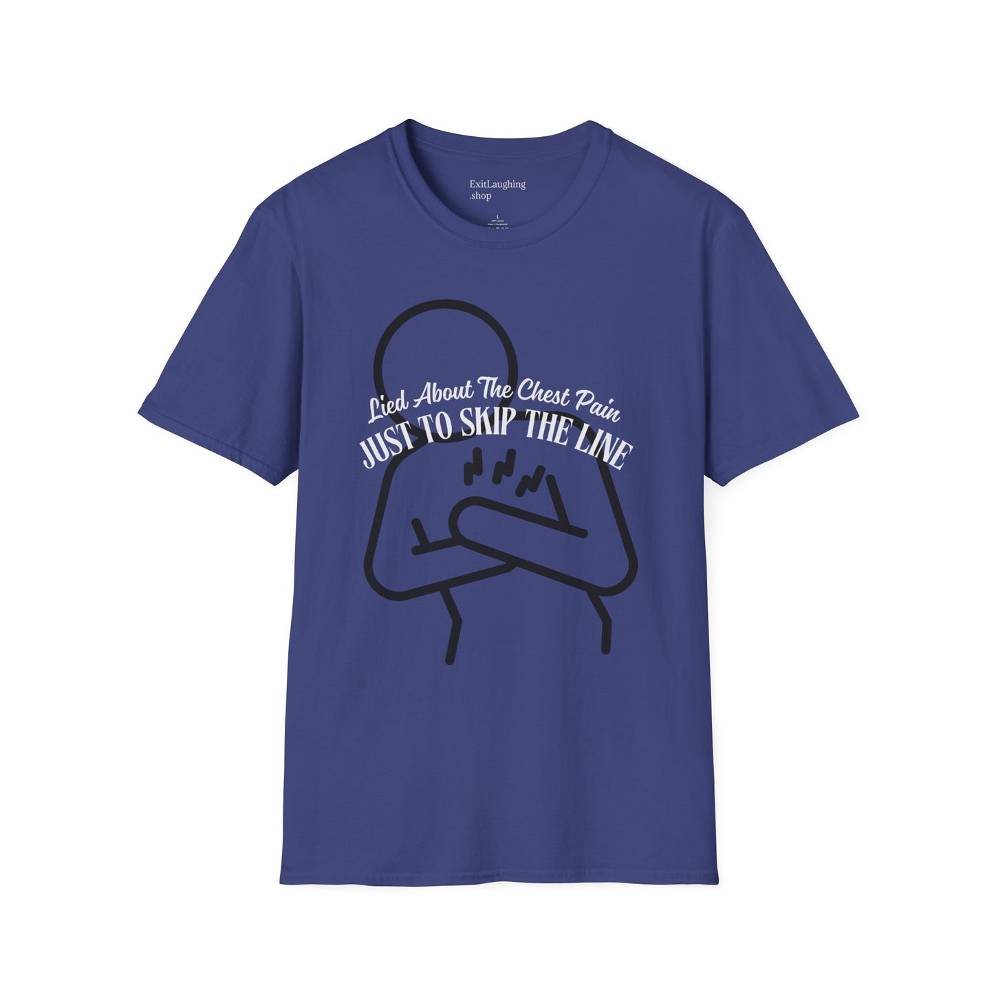 Funny Senior Tee – “I Lied About Chest Pain Just to Skip the Line” – Sarcastic Senior Merch, Dark Humor Shirt & Funny Aging T-Shirt, Perfect Retirement Gift for Seniors