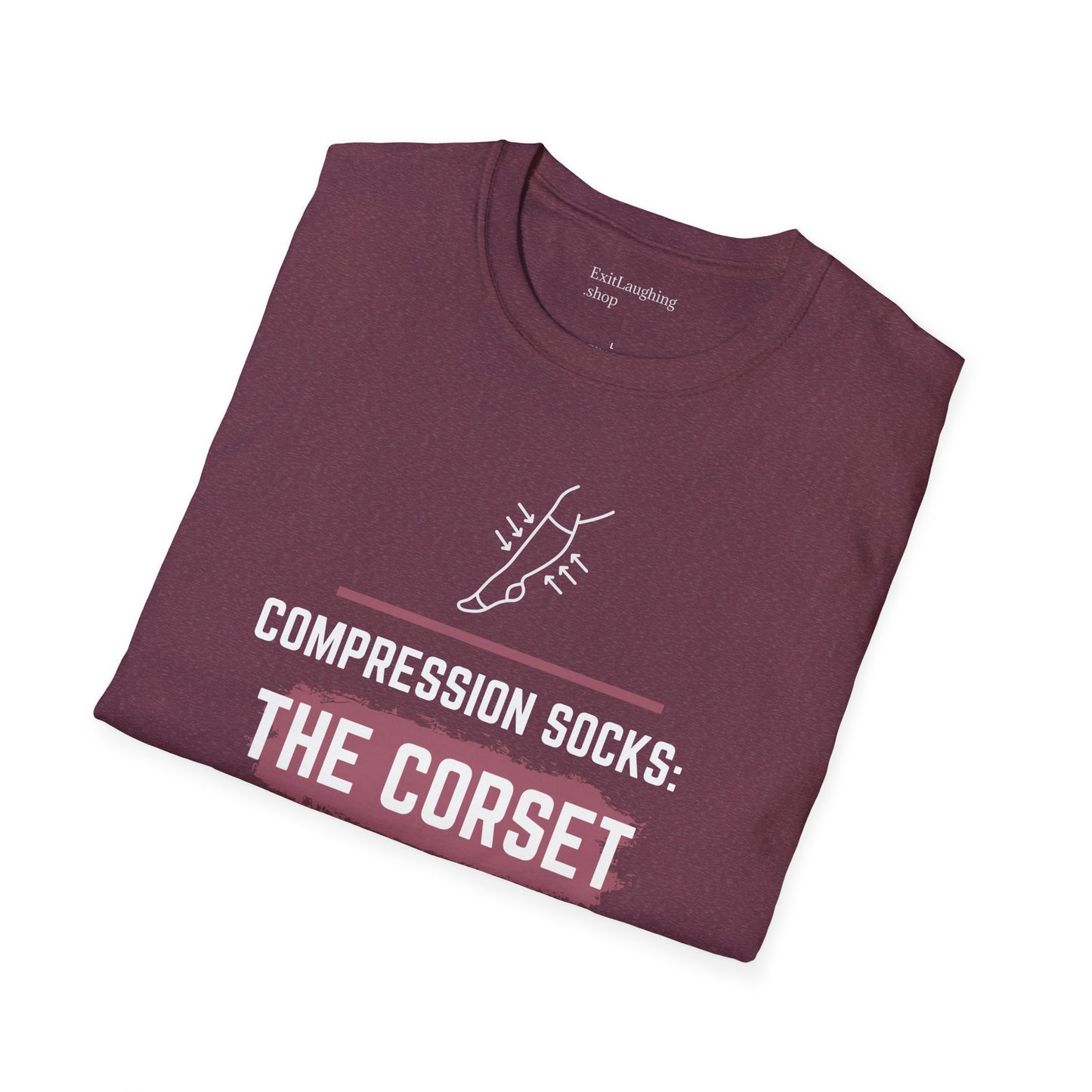 Funny Senior Tee – “Compression Socks: The Corset to My Sadness” – Sarcastic Senior Merch, Dark Humor Shirt for Aging Legs, Funny Aging T-Shirt & Retirement Gift