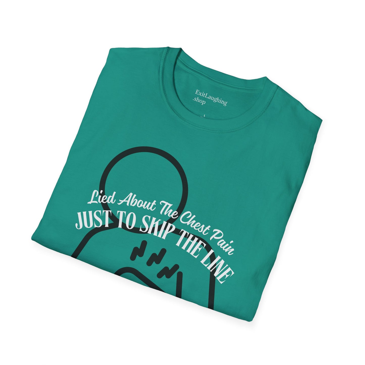 Funny Senior Tee – “I Lied About Chest Pain Just to Skip the Line” – Sarcastic Senior Merch, Dark Humor Shirt & Funny Aging T-Shirt, Perfect Retirement Gift for Seniors