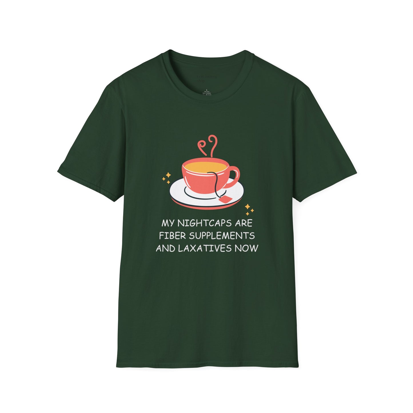 Funny Senior Tee – “My Nightcaps Are Fiber Supplements and Laxatives Now” – Sarcastic Senior Merch, Dark Humor Shirt & Funny Aging T-Shirt, Hilarious Retirement Gift for Seniors