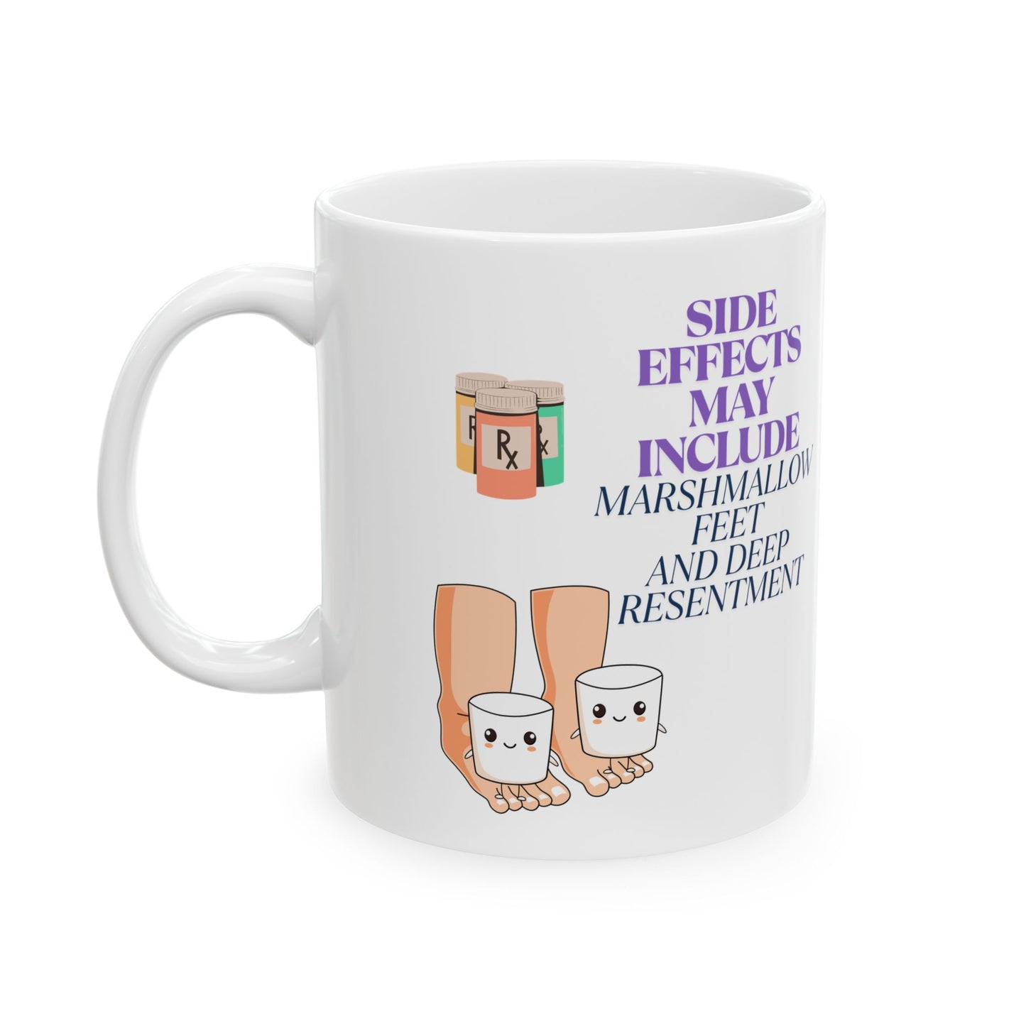Funny Senior Coffee Mug ‘Side Effects May Include Marshmallow Feet and Deep Resentment’ – Sarcastic Senior Merch, Dark Humor Coffee Cup, Perfect Retirement Gift for Seniors, Grandparents, and Aging Legends