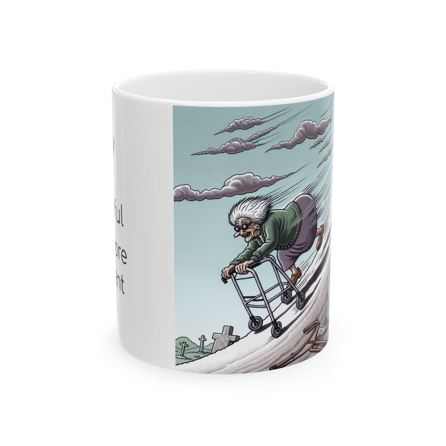 Funny Senior Coffee Mug ‘They Say Aging Is Graceful...Mine’s More Of A Violent Slide’ – Sarcastic Senior Merch, Dark Humor Coffee Cup, Perfect Retirement Gift for Seniors, Grandparents, and Aging Legends