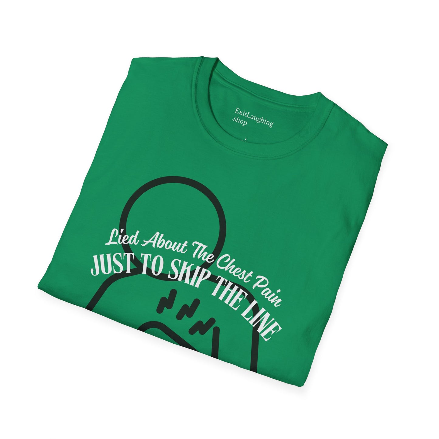 Funny Senior Tee – “I Lied About Chest Pain Just to Skip the Line” – Sarcastic Senior Merch, Dark Humor Shirt & Funny Aging T-Shirt, Perfect Retirement Gift for Seniors