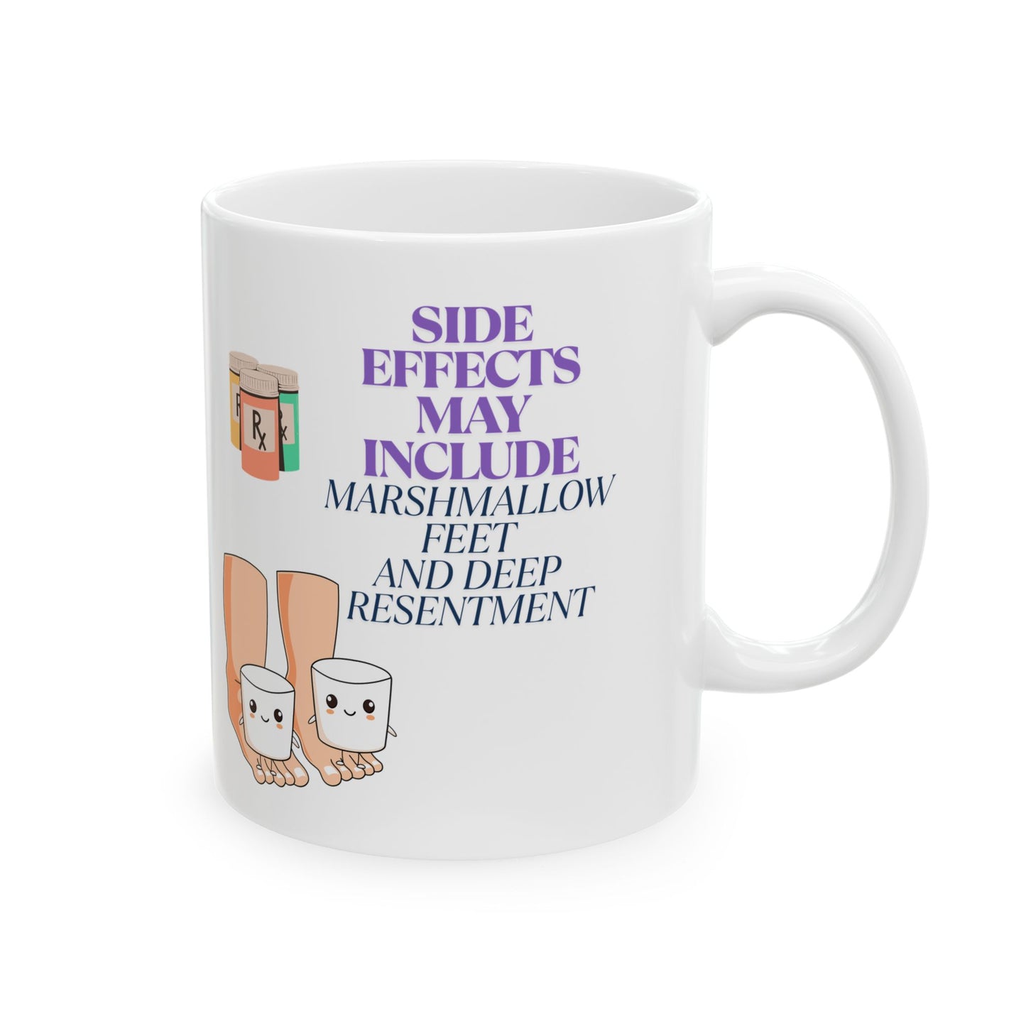 Funny Senior Coffee Mug ‘Side Effects May Include Marshmallow Feet and Deep Resentment’ – Sarcastic Senior Merch, Dark Humor Coffee Cup, Perfect Retirement Gift for Seniors, Grandparents, and Aging Legends