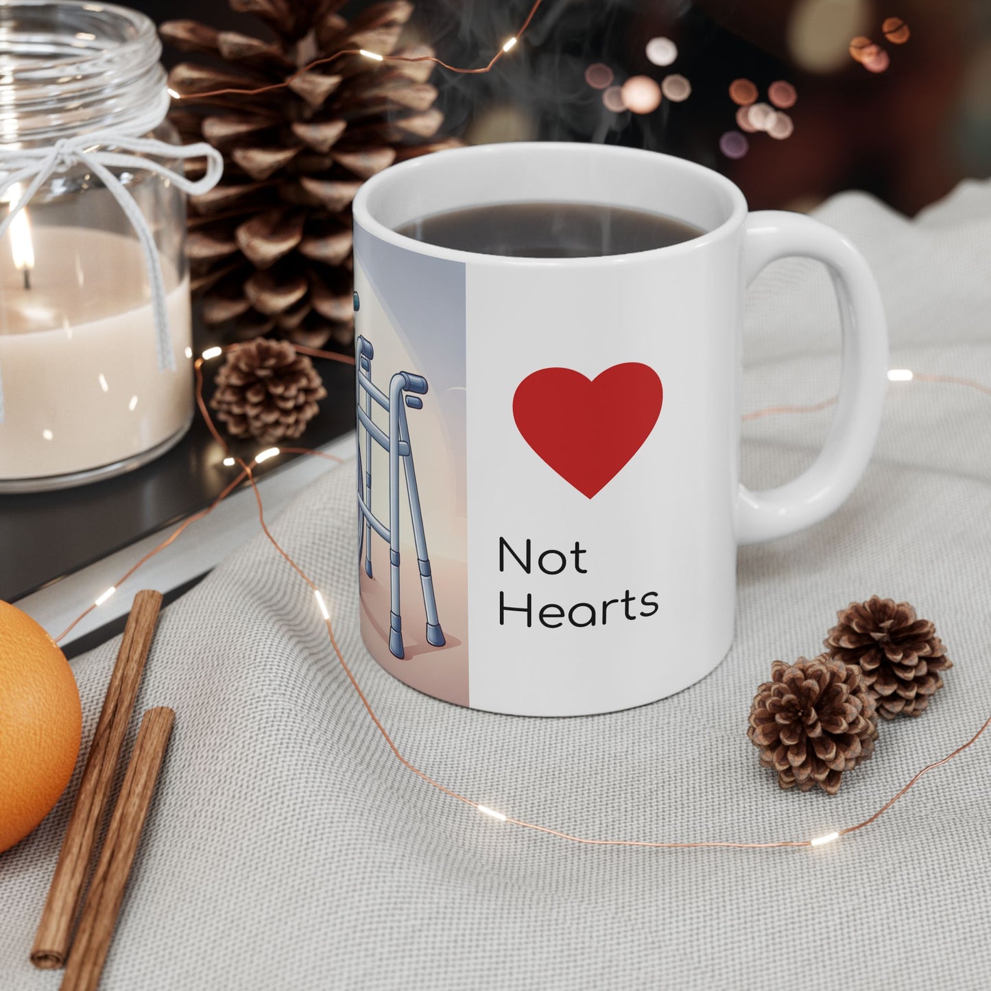Funny Senior Coffee Mug ‘Break Hips, Not Hearts’ – Sarcastic Senior Merch, Dark Humor Coffee Cup, Perfect Retirement Gift for Seniors, Grandparents, and Aging Legends
