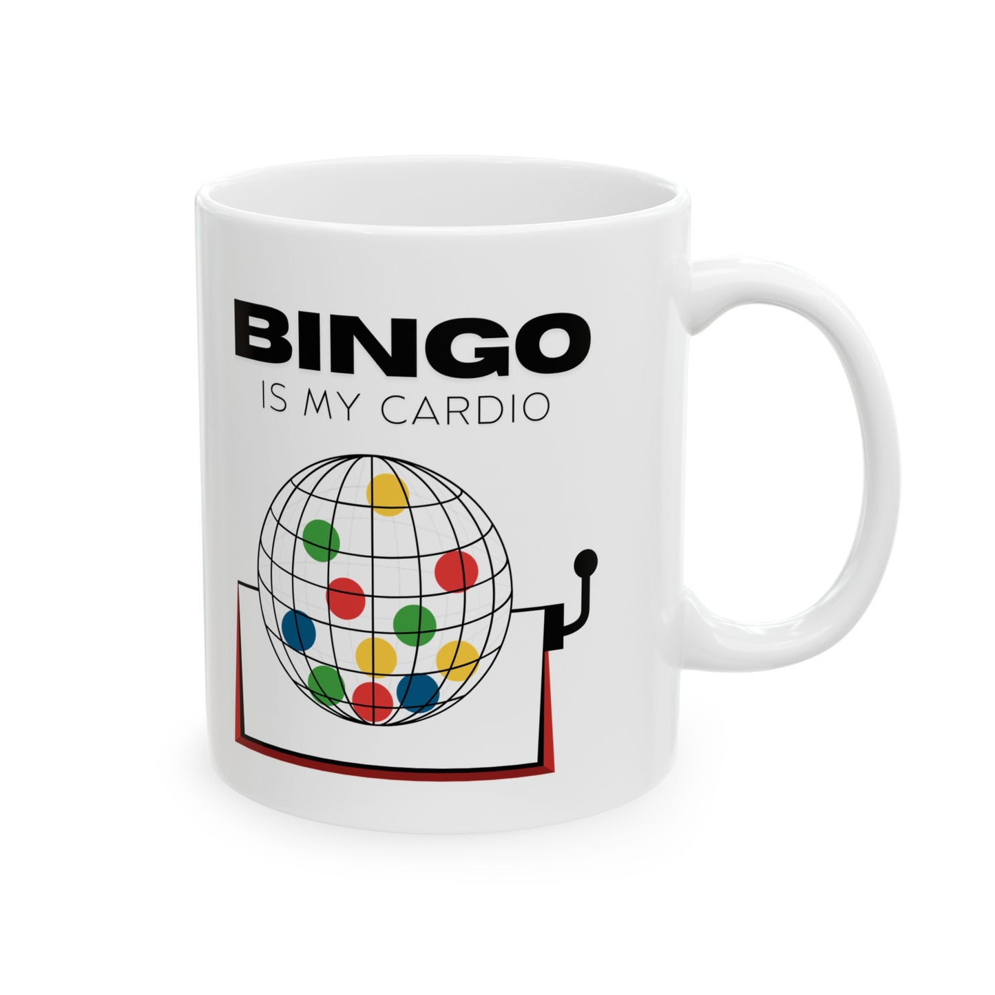 Funny Senior Coffee Mug ‘Bingo Is My Cardio’ – Sarcastic Senior Merch, Dark Humor Coffee Cup, Perfect Retirement Gift for Seniors, Grandparents, and Aging Legends