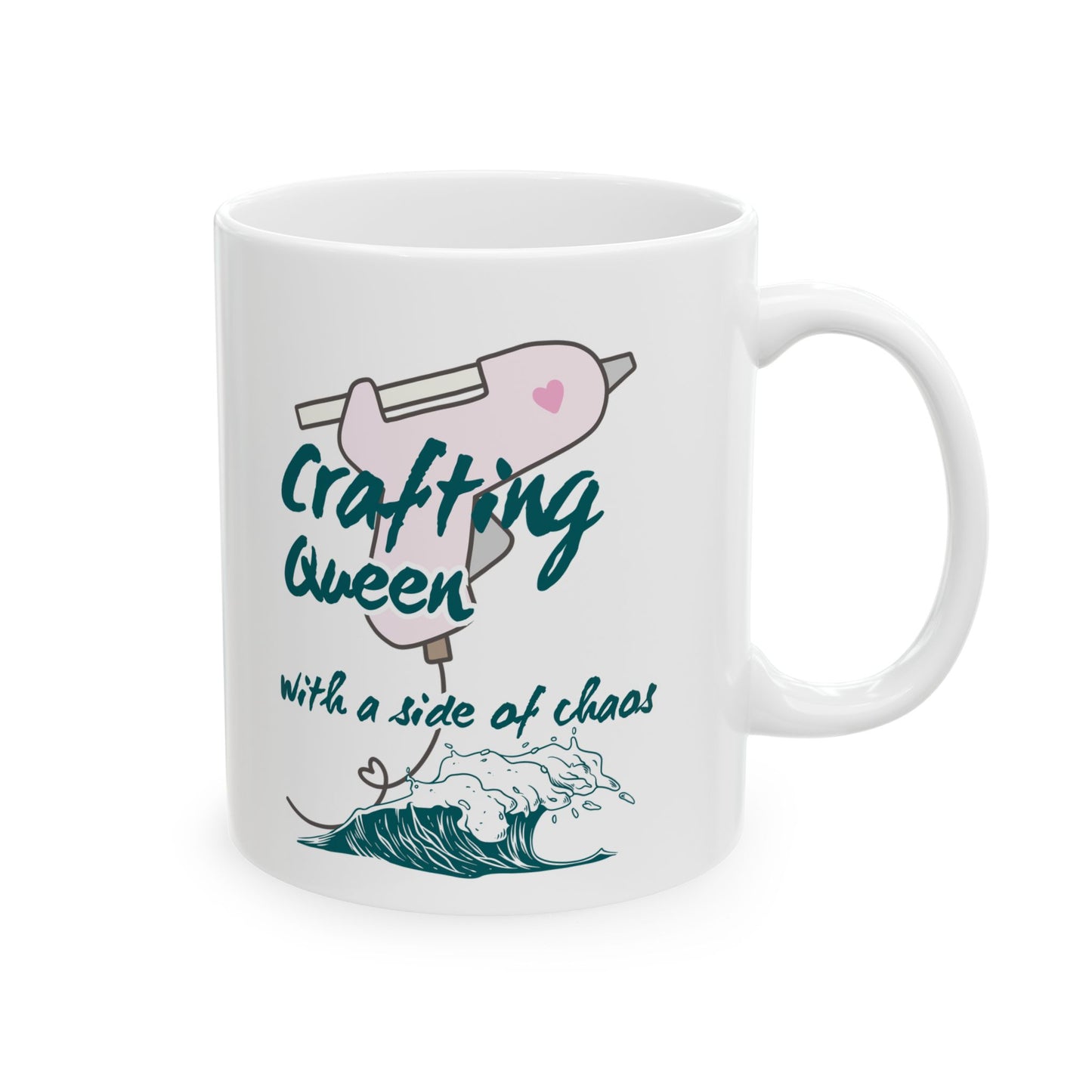Funny Senior Coffee Mug ‘Crafting Queen, with a Side of Chaos’ – Sarcastic Senior Merch, Dark Humor Cup, Perfect Retirement Gift for Seniors, Grandparents, and Aging Legends