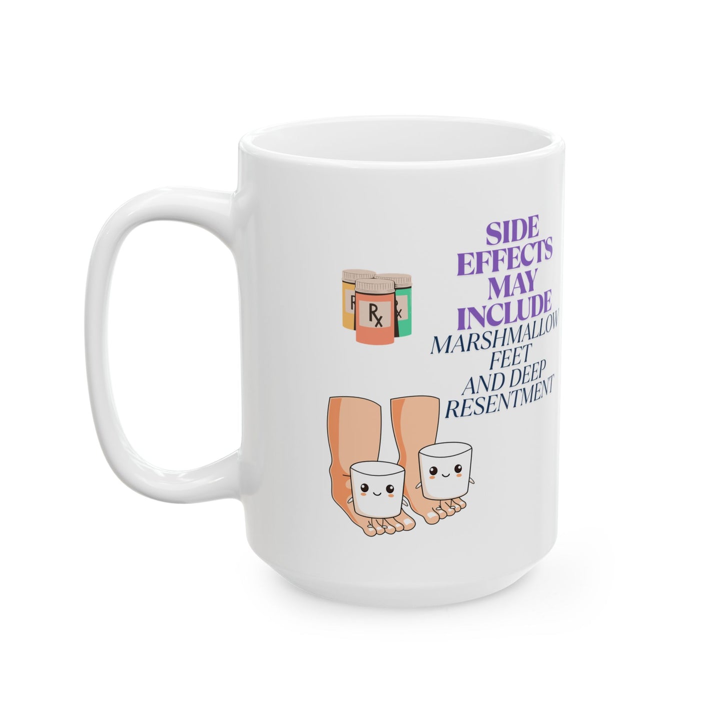 Funny Senior Coffee Mug ‘Side Effects May Include Marshmallow Feet and Deep Resentment’ – Sarcastic Senior Merch, Dark Humor Coffee Cup, Perfect Retirement Gift for Seniors, Grandparents, and Aging Legends