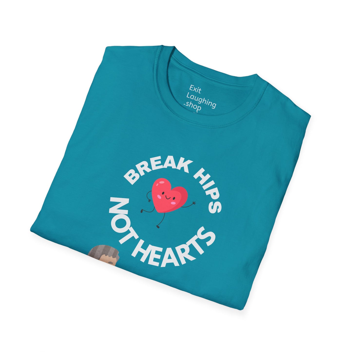 Funny Senior Tee – “Break Hips, Not Hearts” – Sarcastic Senior Merch, Dark Humor Shirt & Funny Aging T-Shirt, Perfect Retirement Gift for Seniors and Aging Romantics