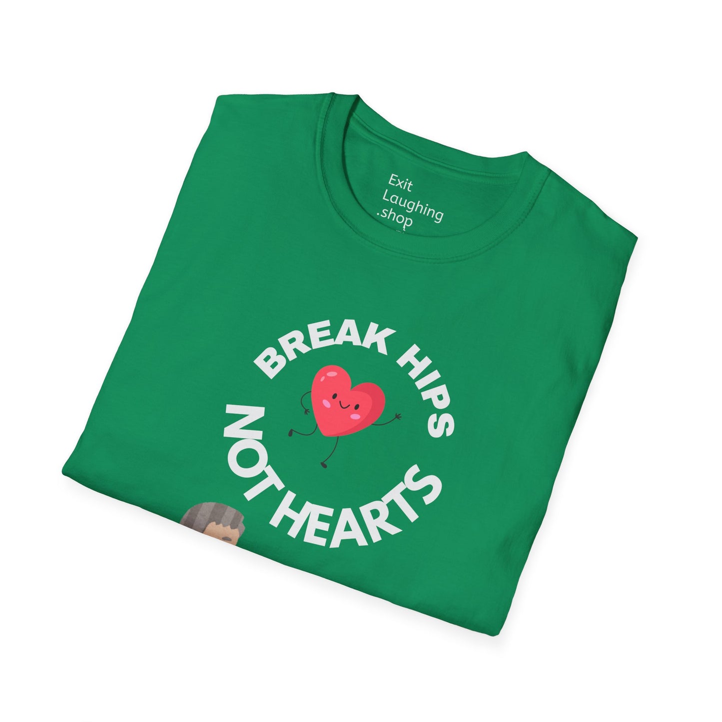 Funny Senior Tee – “Break Hips, Not Hearts” – Sarcastic Senior Merch, Dark Humor Shirt & Funny Aging T-Shirt, Perfect Retirement Gift for Seniors and Aging Romantics