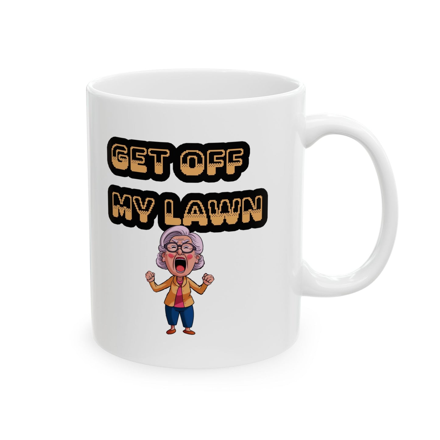Funny Senior Coffee Mug ‘Get Off My Lawn’ – Sarcastic Senior Merch, Dark Humor Coffee Cup, Perfect Retirement Gift for Seniors, Grandparents, and Aging Legends