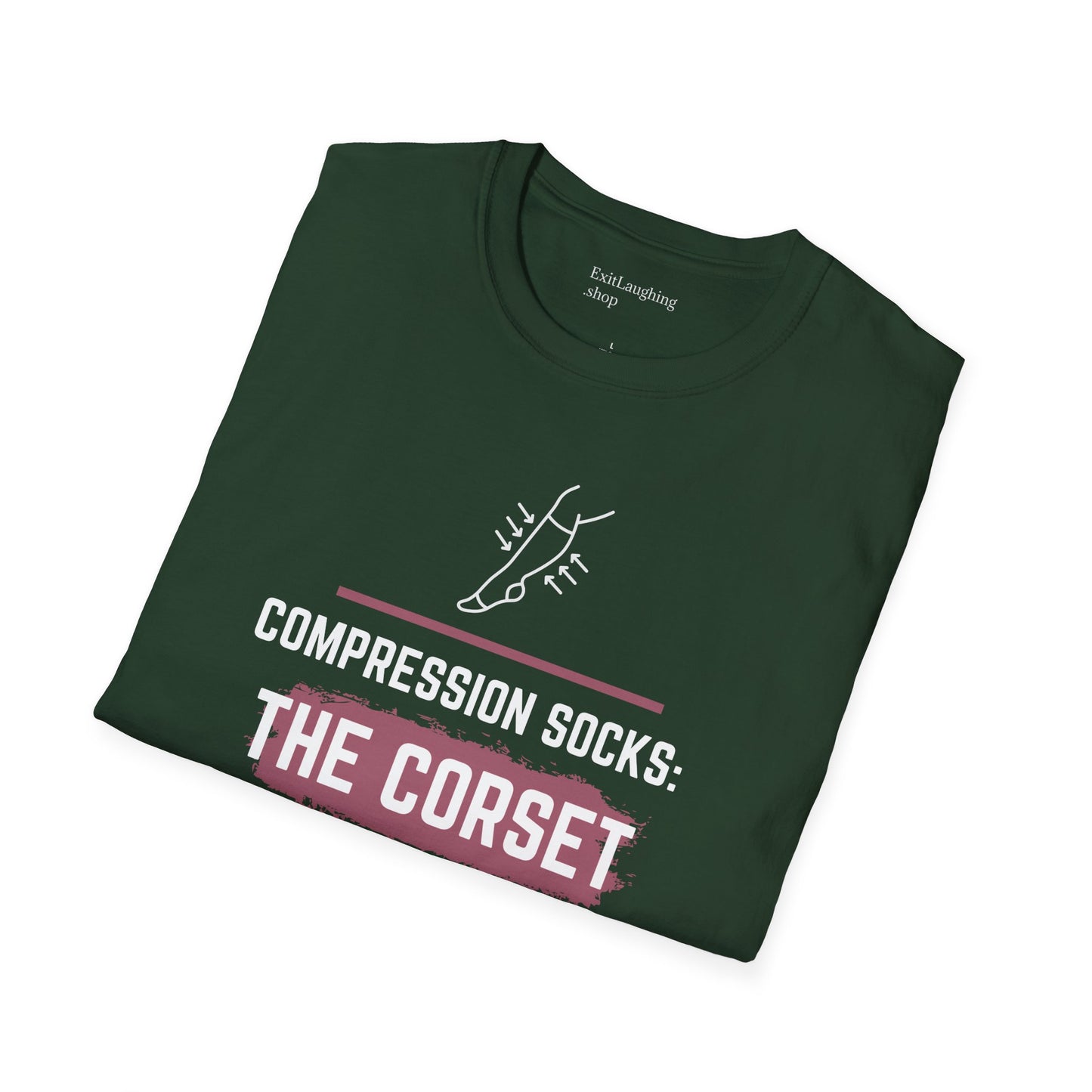 Funny Senior Tee – “Compression Socks: The Corset to My Sadness” – Sarcastic Senior Merch, Dark Humor Shirt for Aging Legs, Funny Aging T-Shirt & Retirement Gift
