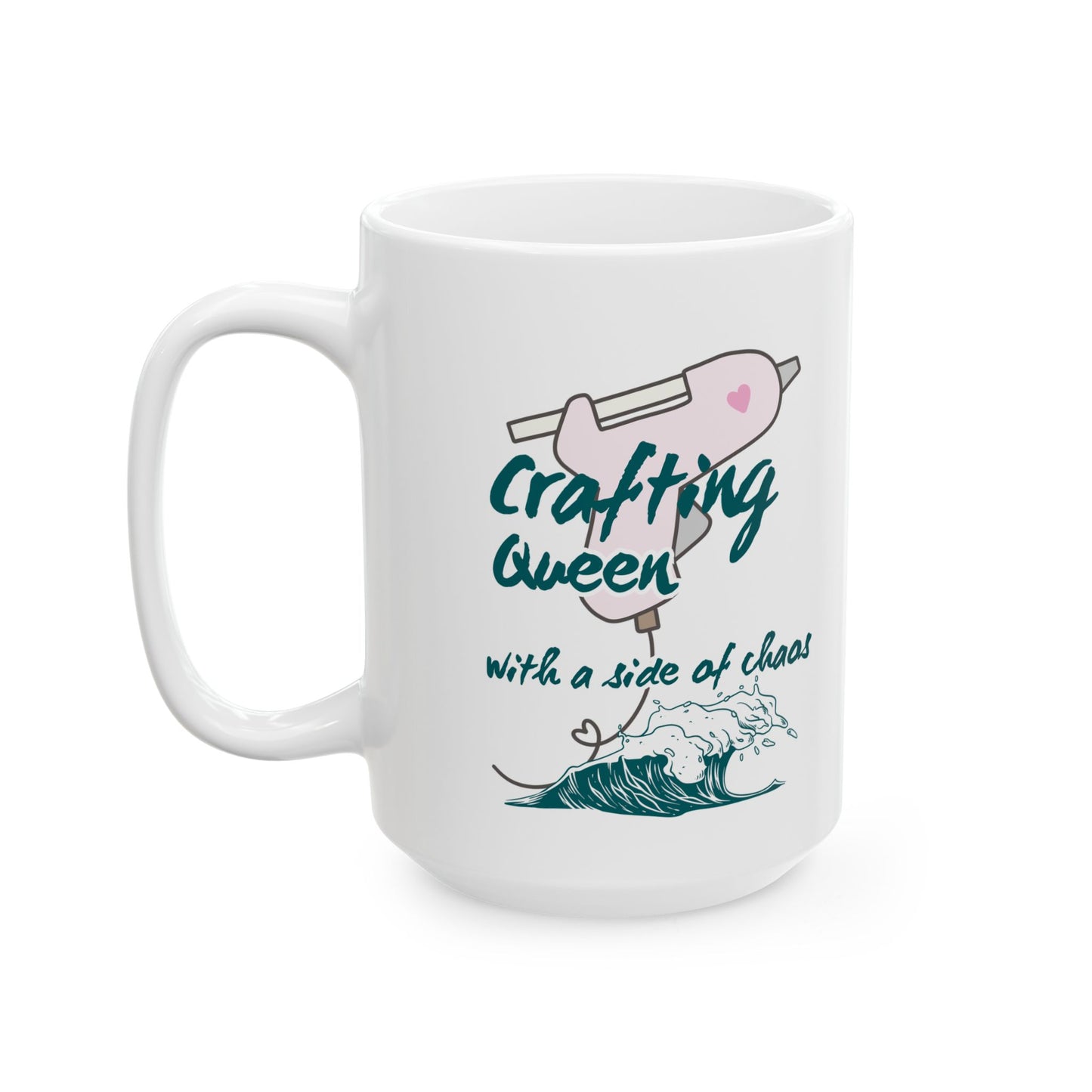 Funny Senior Coffee Mug ‘Crafting Queen, with a Side of Chaos’ – Sarcastic Senior Merch, Dark Humor Cup, Perfect Retirement Gift for Seniors, Grandparents, and Aging Legends