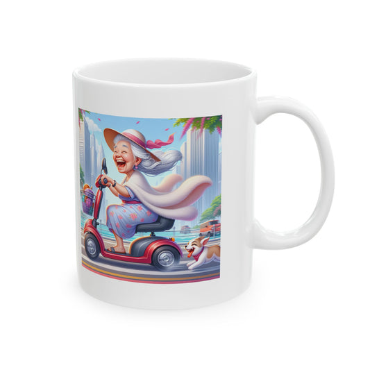 Funny Senior Coffee Mug ‘Full Throttle! Until the Battery Dies’ – Sarcastic Senior Merch, Dark Humor Coffee Cup, Perfect Retirement Gift for Seniors, Grandparents, and Aging Legends