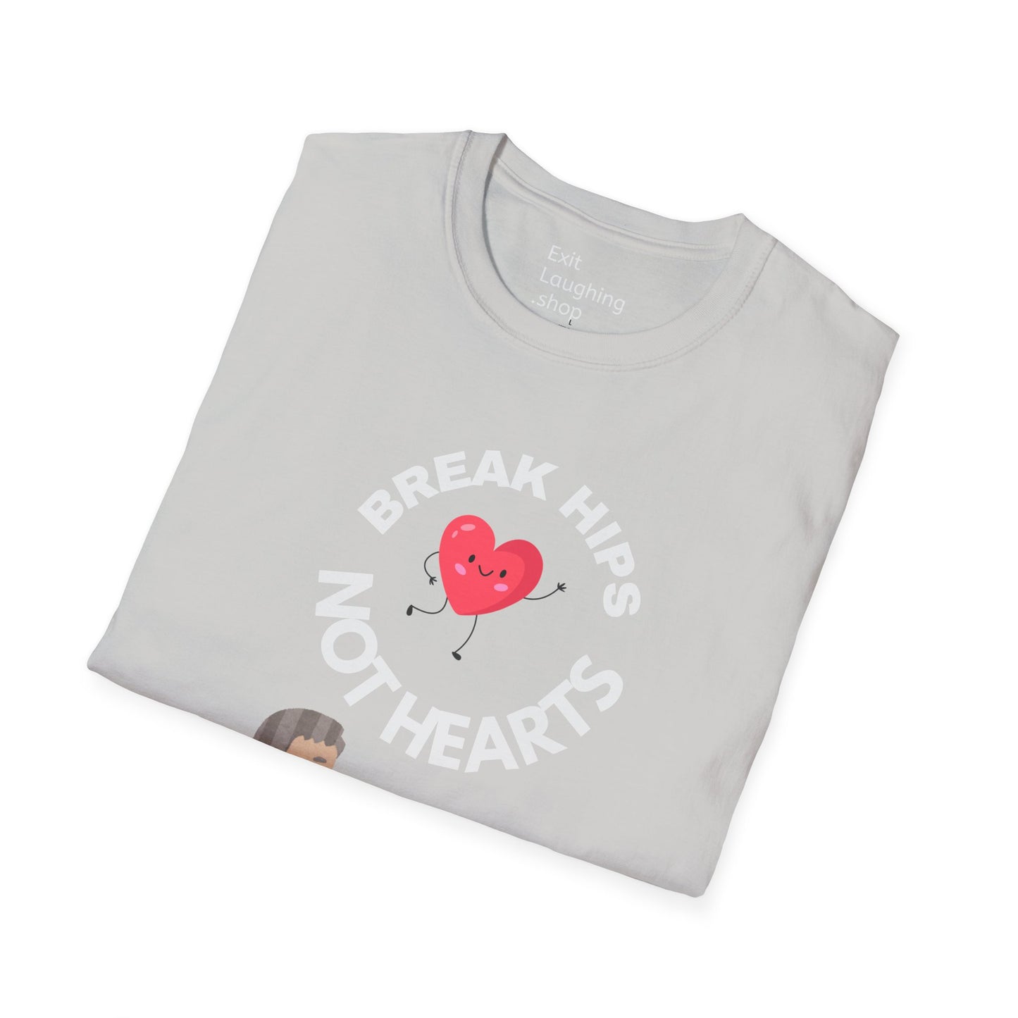 Funny Senior Tee – “Break Hips, Not Hearts” – Sarcastic Senior Merch, Dark Humor Shirt & Funny Aging T-Shirt, Perfect Retirement Gift for Seniors and Aging Romantics