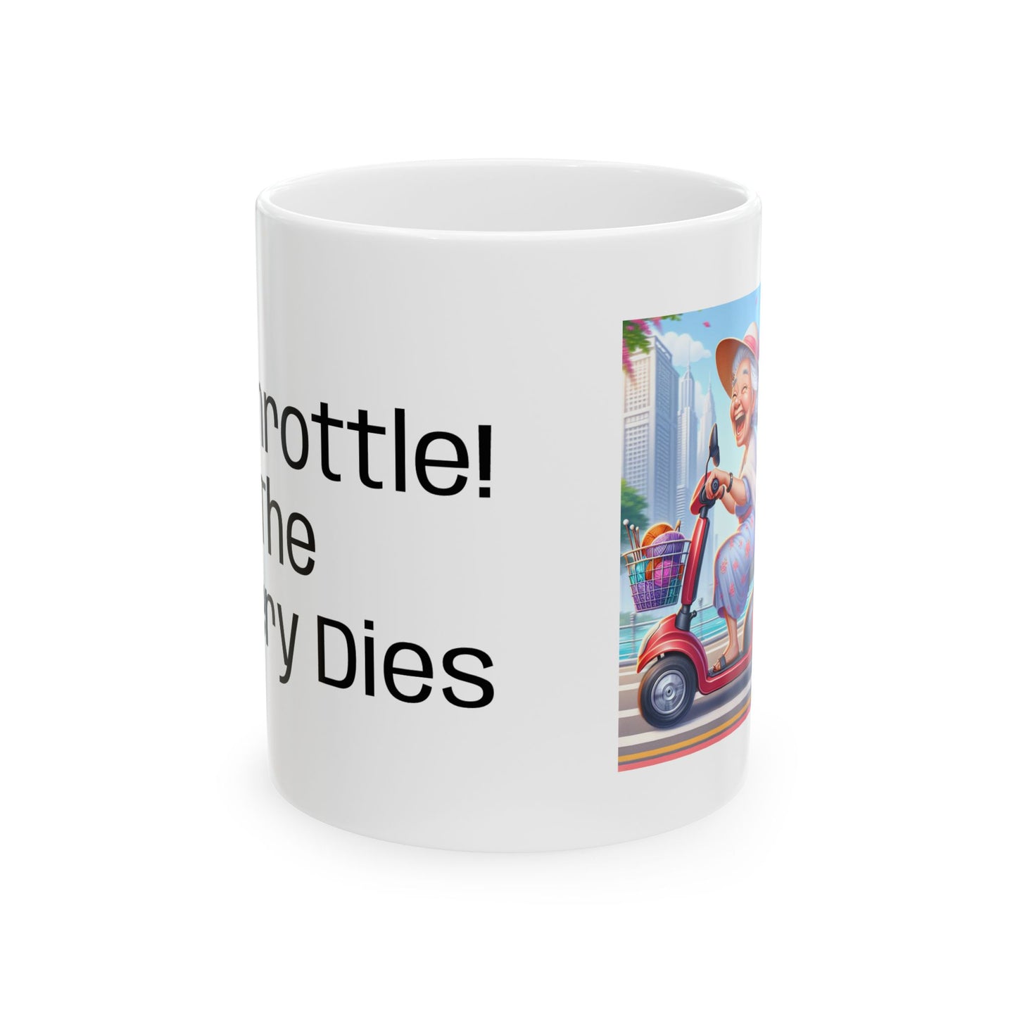 Funny Senior Coffee Mug ‘Full Throttle! Until the Battery Dies’ – Sarcastic Senior Merch, Dark Humor Coffee Cup, Perfect Retirement Gift for Seniors, Grandparents, and Aging Legends