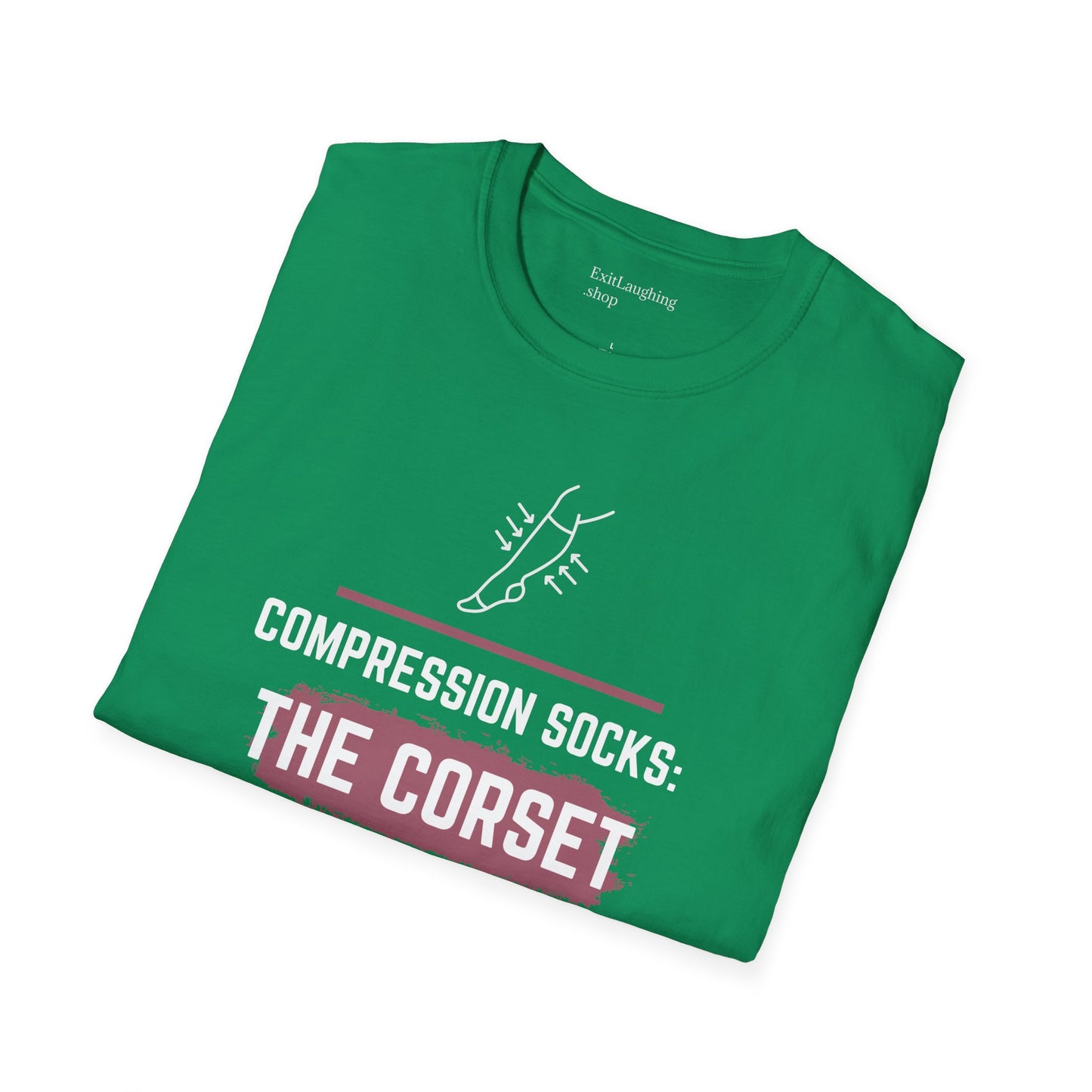 Funny Senior Tee – “Compression Socks: The Corset to My Sadness” – Sarcastic Senior Merch, Dark Humor Shirt for Aging Legs, Funny Aging T-Shirt & Retirement Gift