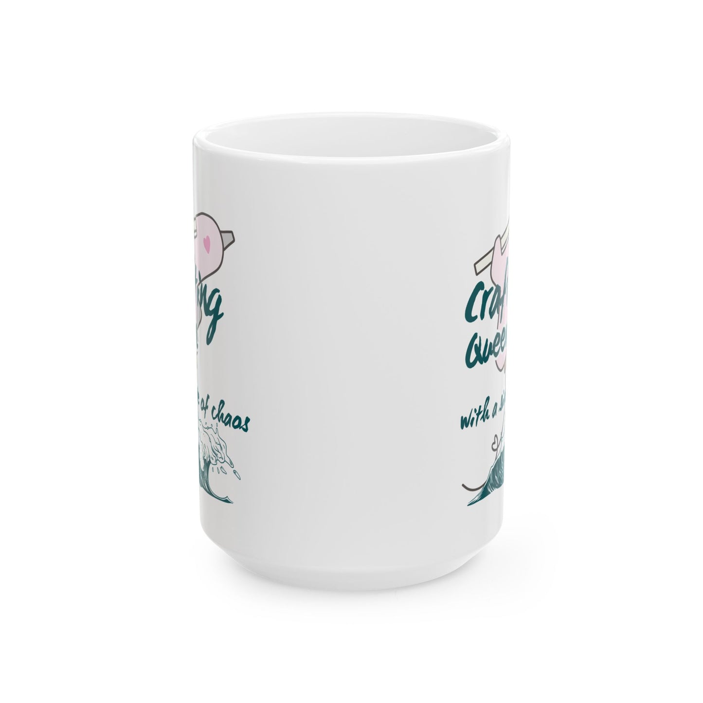 Funny Senior Coffee Mug ‘Crafting Queen, with a Side of Chaos’ – Sarcastic Senior Merch, Dark Humor Cup, Perfect Retirement Gift for Seniors, Grandparents, and Aging Legends