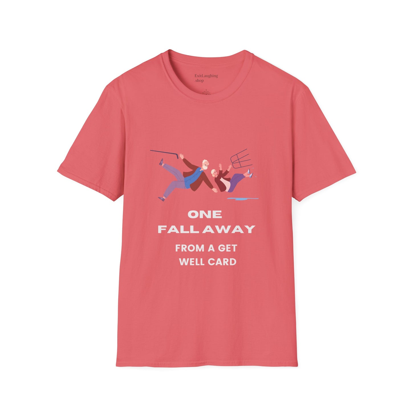 Funny Senior Tee – “One Fall Away from a Get Well Soon Card” – Sarcastic Senior Merch, Dark Humor Shirt & Funny Aging T-Shirt, Perfect Retirement Gift