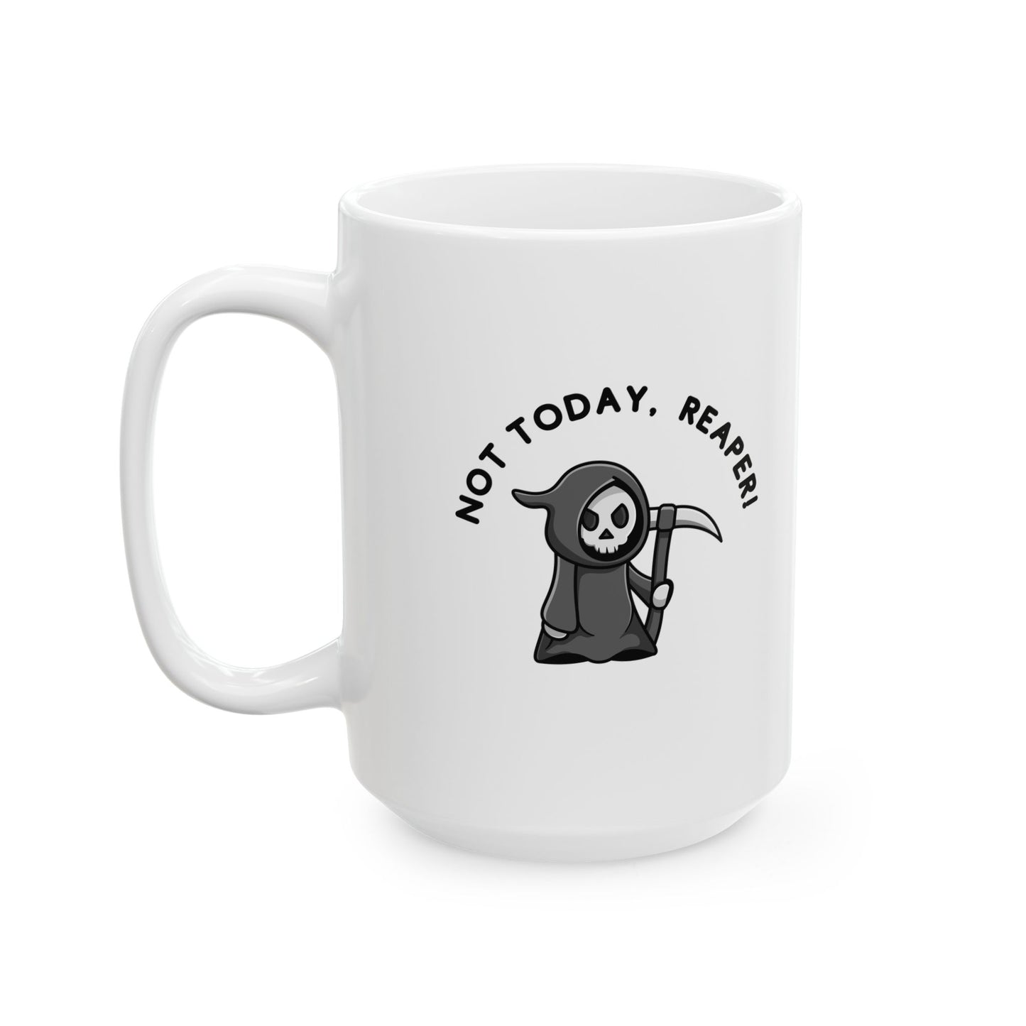 Funny Senior Coffee Mug ‘Not Today, Reaper!’ – Sarcastic Senior Merch, Dark Humor Coffee Cup, Perfect Retirement Gift for Seniors, Grandparents, and Aging Legends