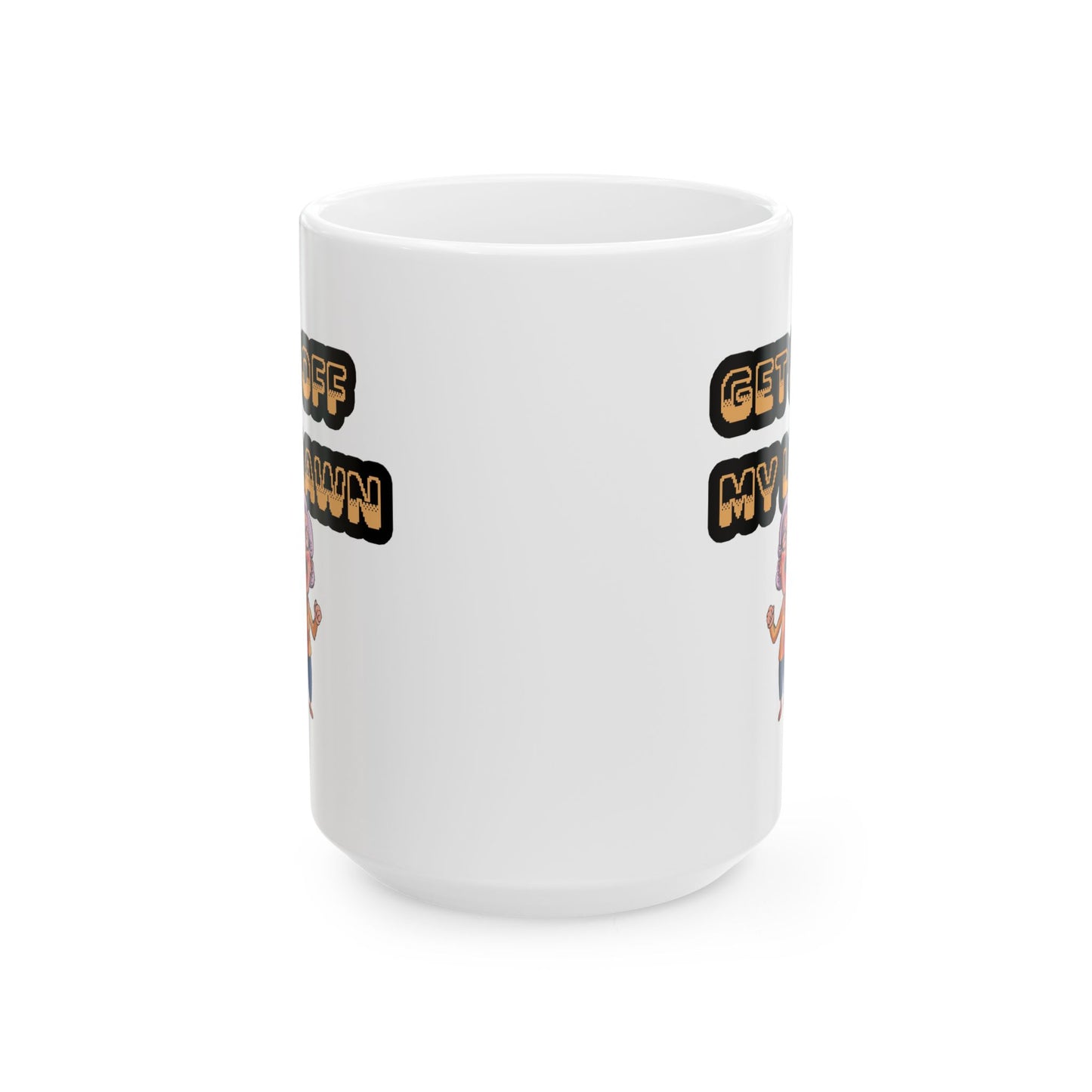 Funny Senior Coffee Mug ‘Get Off My Lawn’ – Sarcastic Senior Merch, Dark Humor Coffee Cup, Perfect Retirement Gift for Seniors, Grandparents, and Aging Legends