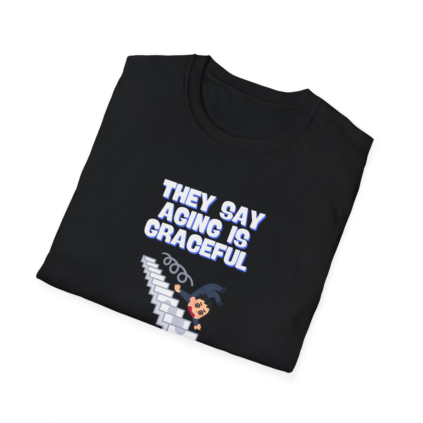 Funny Senior Tee – “They Say Aging Is Graceful, Mine’s More of a Violent Slide” – Sarcastic Senior Merch, Dark Humor Shirt & Funny Aging T-Shirt, Perfect Retirement Gift
