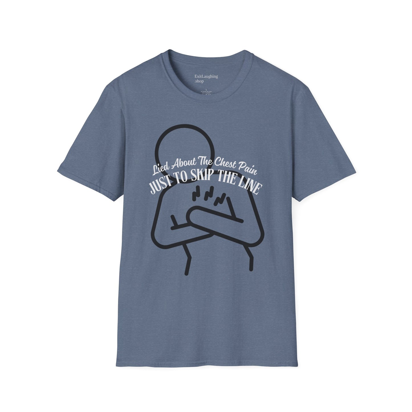 Funny Senior Tee – “I Lied About Chest Pain Just to Skip the Line” – Sarcastic Senior Merch, Dark Humor Shirt & Funny Aging T-Shirt, Perfect Retirement Gift for Seniors