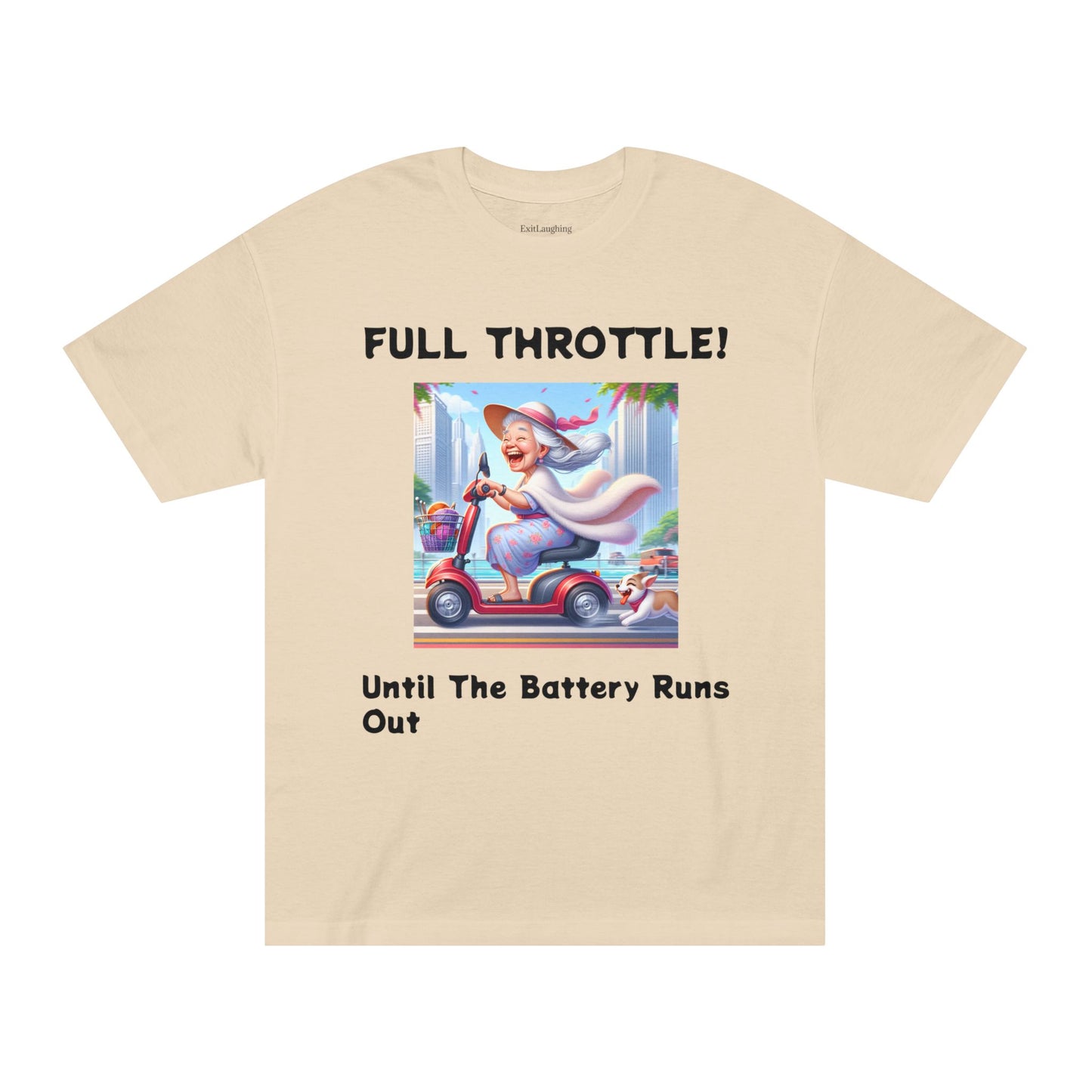 Funny Senior Tee – “Full Throttle! Until the Battery Dies” – Sarcastic Senior Merch, Dark Humor Shirt & Funny Aging T-Shirt, Perfect Retirement Gift