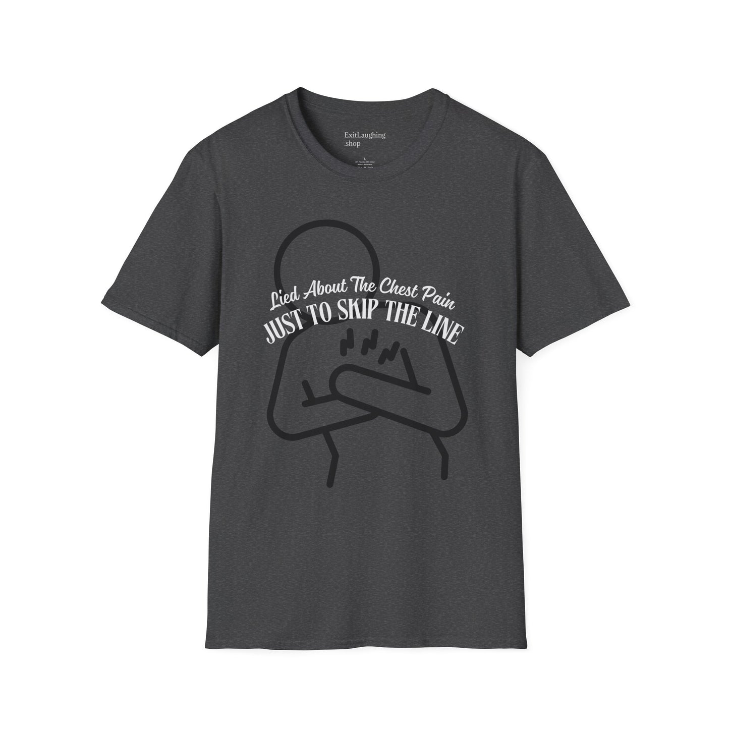 Funny Senior Tee – “I Lied About Chest Pain Just to Skip the Line” – Sarcastic Senior Merch, Dark Humor Shirt & Funny Aging T-Shirt, Perfect Retirement Gift for Seniors