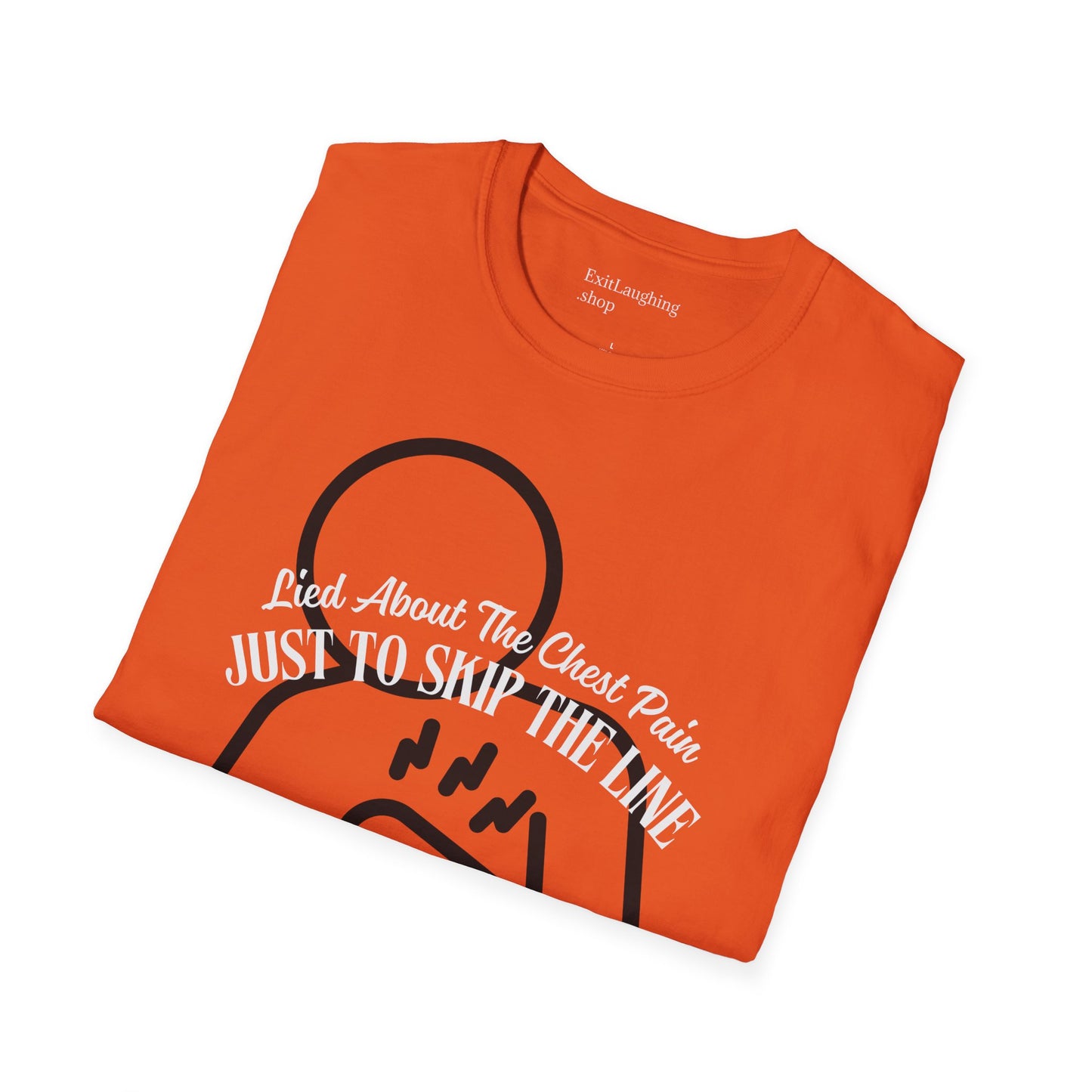 Funny Senior Tee – “I Lied About Chest Pain Just to Skip the Line” – Sarcastic Senior Merch, Dark Humor Shirt & Funny Aging T-Shirt, Perfect Retirement Gift for Seniors