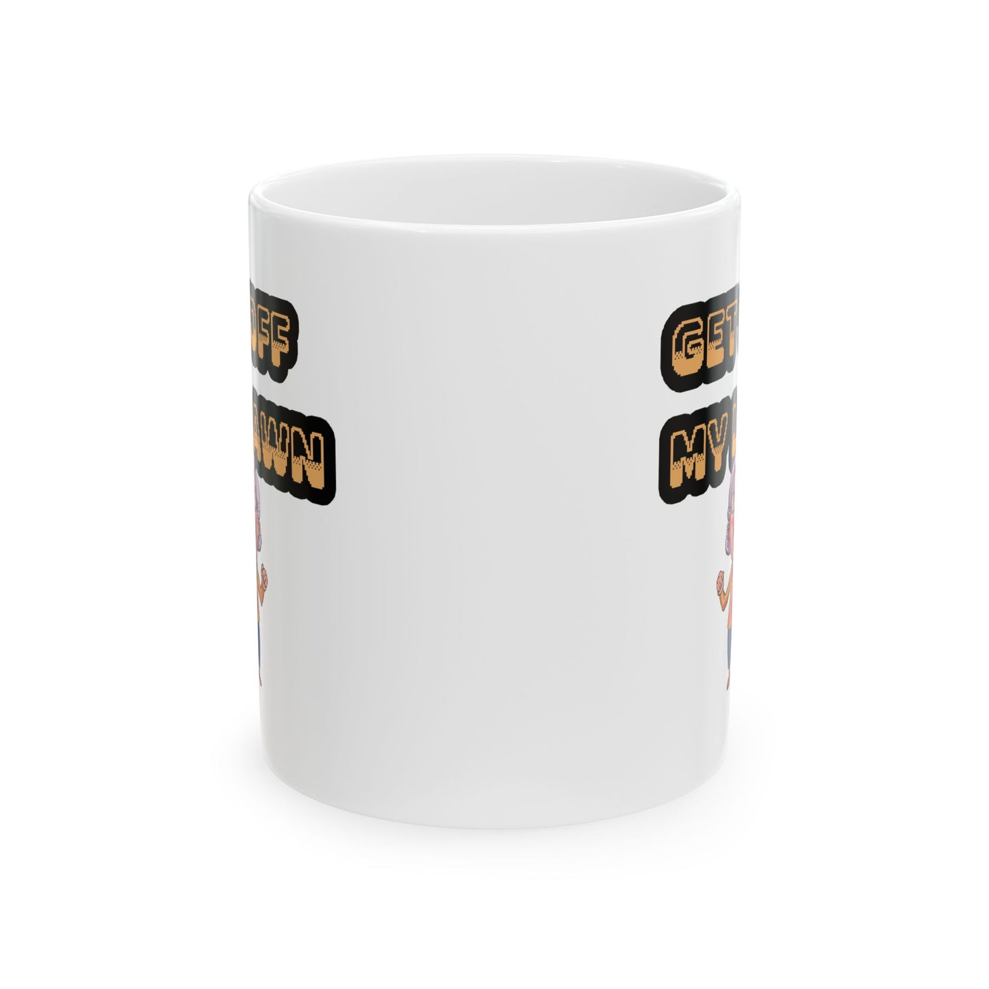 Funny Senior Coffee Mug ‘Get Off My Lawn’ – Sarcastic Senior Merch, Dark Humor Coffee Cup, Perfect Retirement Gift for Seniors, Grandparents, and Aging Legends