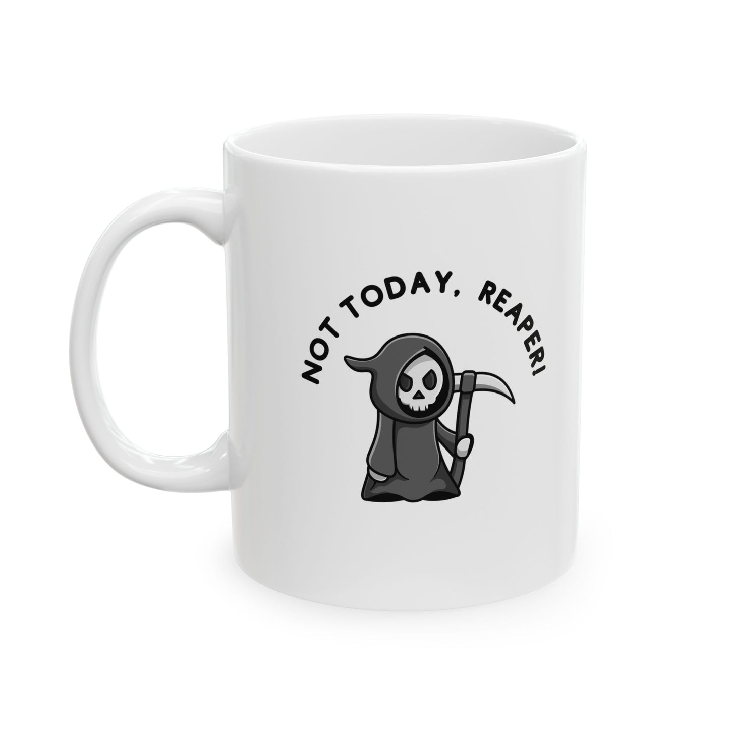 Funny Senior Coffee Mug ‘Not Today, Reaper!’ – Sarcastic Senior Merch, Dark Humor Coffee Cup, Perfect Retirement Gift for Seniors, Grandparents, and Aging Legends