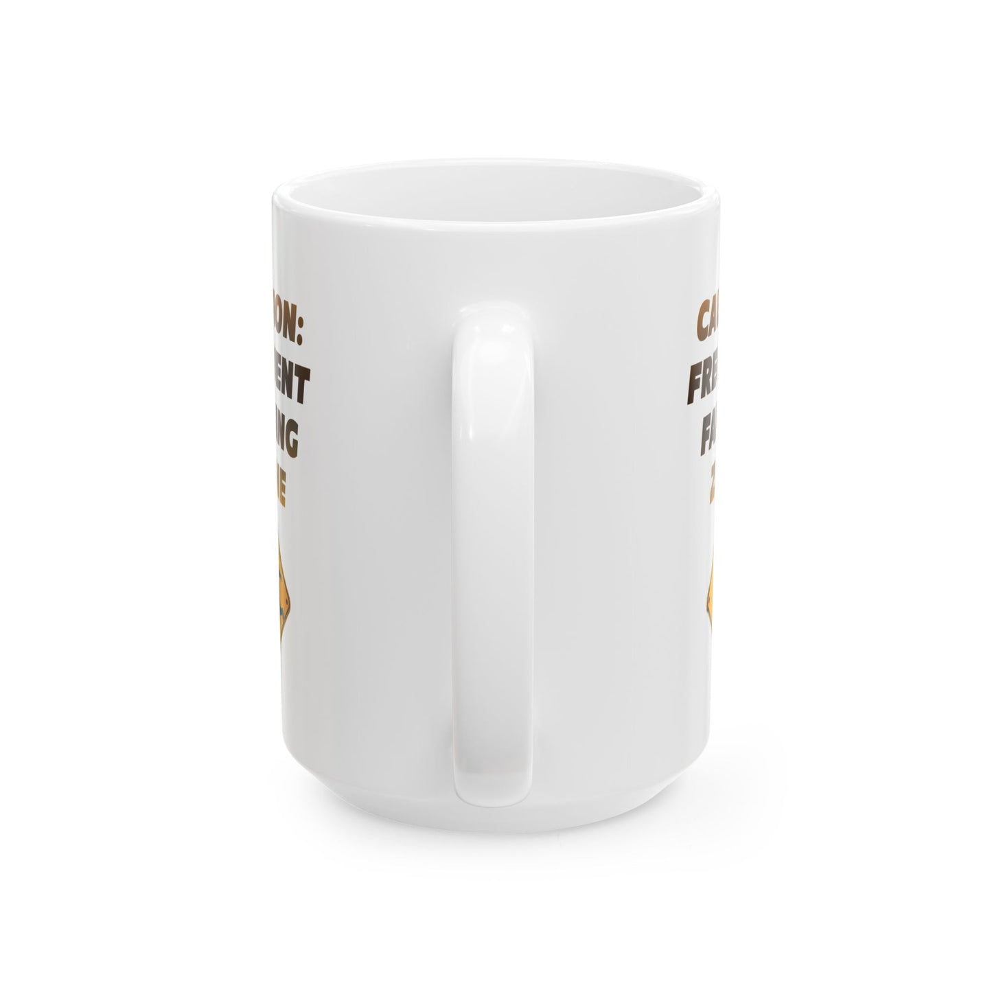 Funny Senior Coffee Mug ‘Caution: Frequent Falling Zone’ – Sarcastic Senior Merch, Dark Humor Coffee Cup, Perfect Retirement Gift for Seniors, Grandparents, and Aging Legends