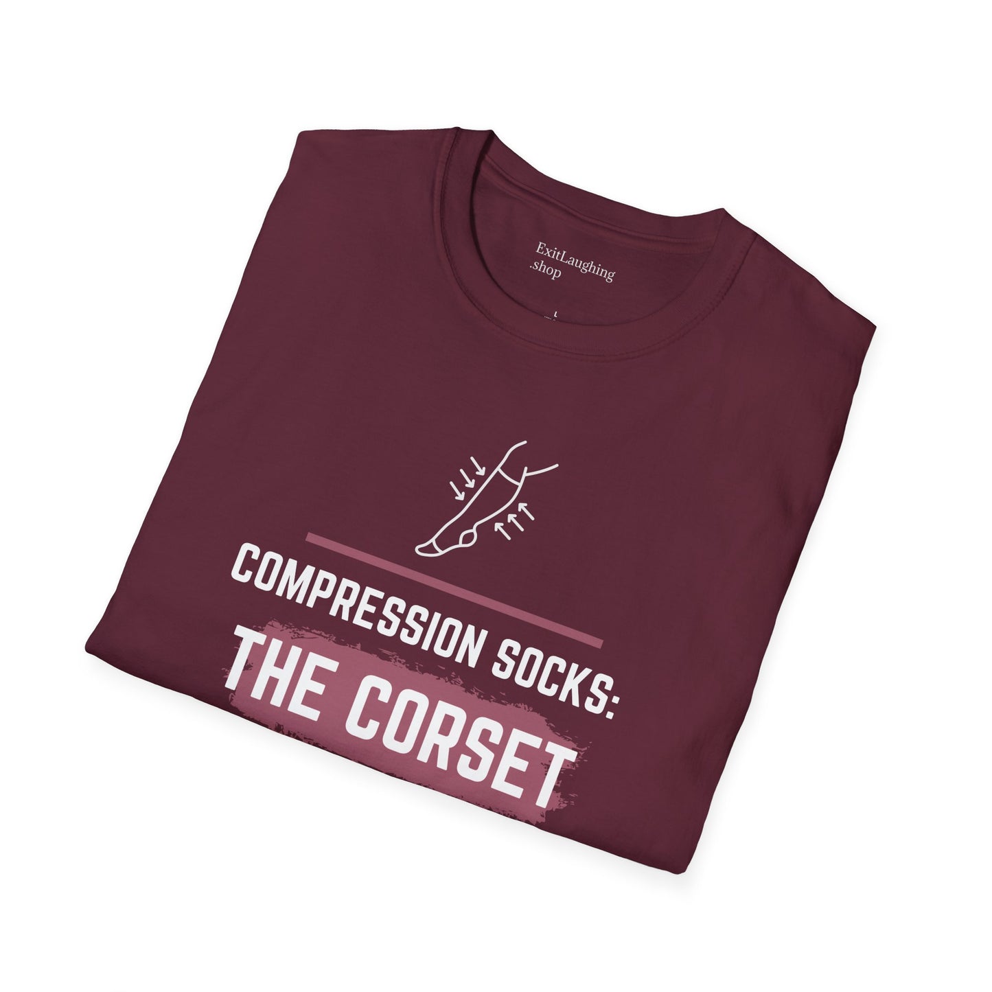 Funny Senior Tee – “Compression Socks: The Corset to My Sadness” – Sarcastic Senior Merch, Dark Humor Shirt for Aging Legs, Funny Aging T-Shirt & Retirement Gift