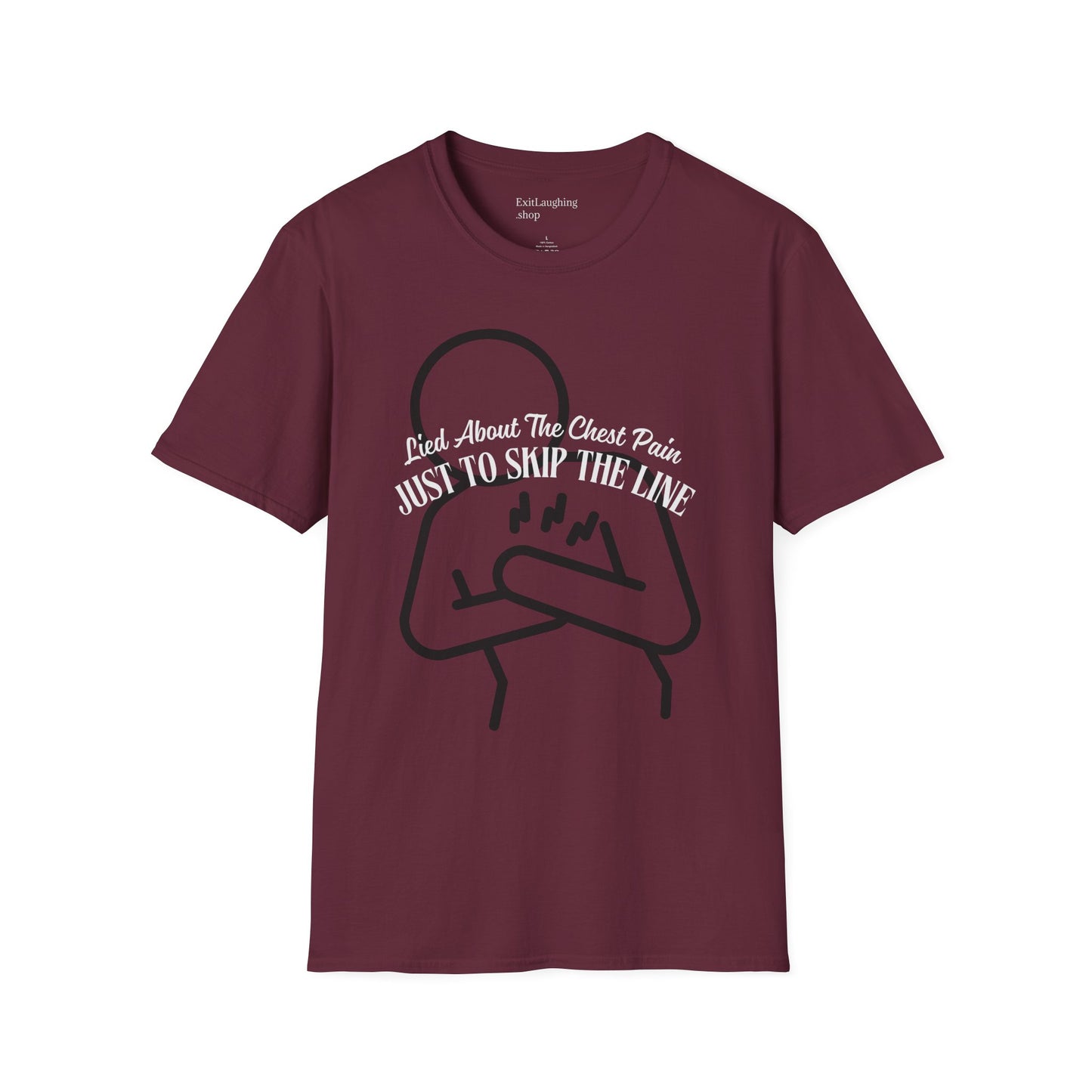 Funny Senior Tee – “I Lied About Chest Pain Just to Skip the Line” – Sarcastic Senior Merch, Dark Humor Shirt & Funny Aging T-Shirt, Perfect Retirement Gift for Seniors