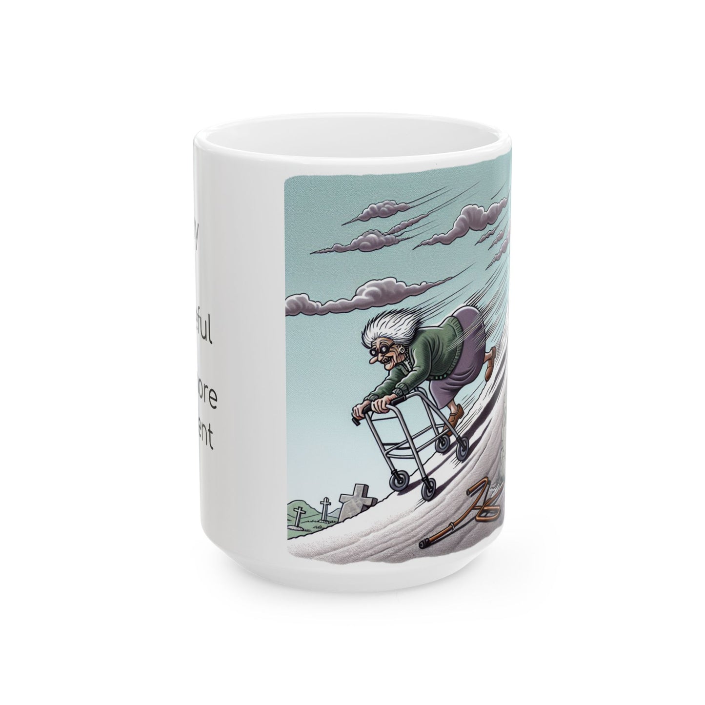 Funny Senior Coffee Mug ‘They Say Aging Is Graceful...Mine’s More Of A Violent Slide’ – Sarcastic Senior Merch, Dark Humor Coffee Cup, Perfect Retirement Gift for Seniors, Grandparents, and Aging Legends