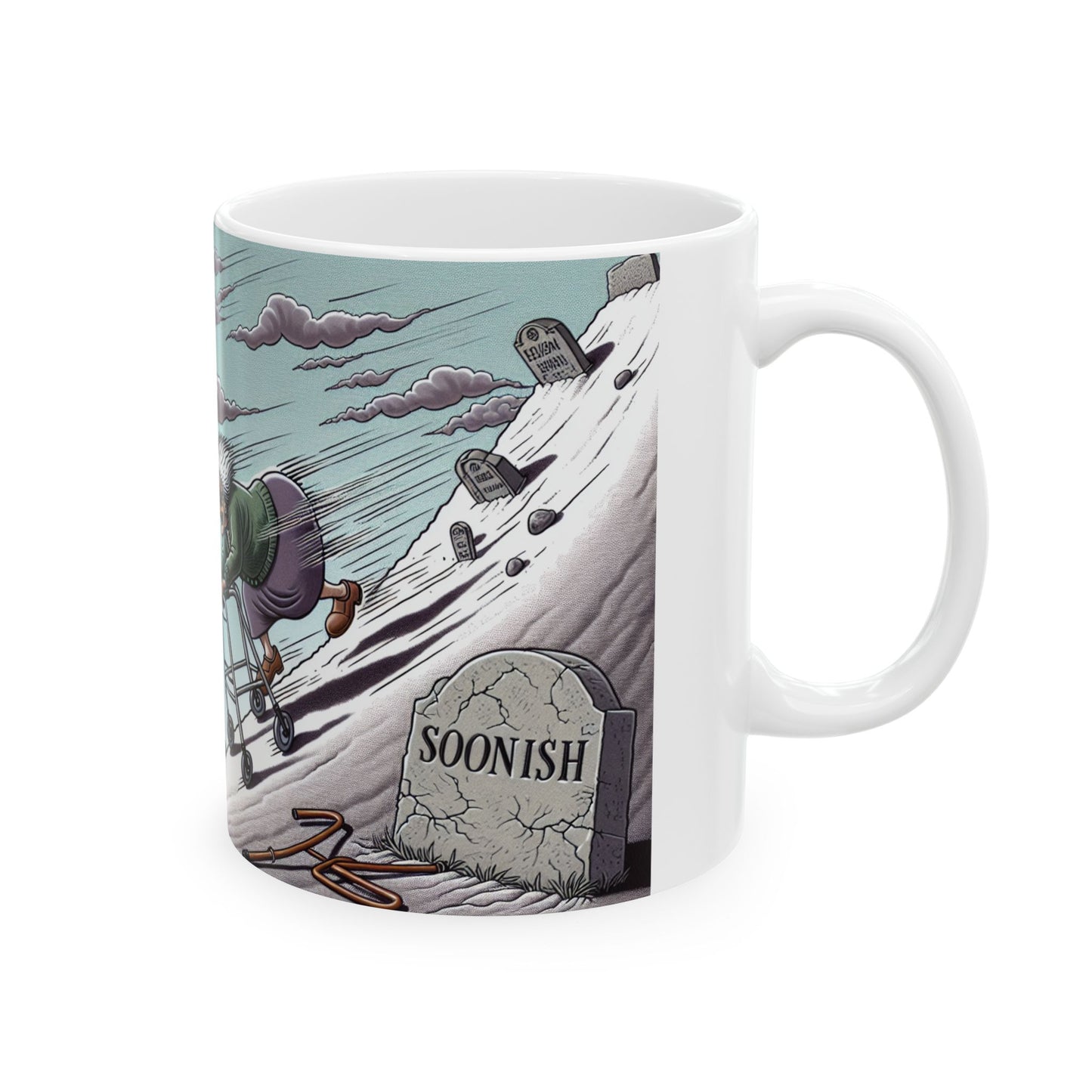 Funny Senior Coffee Mug ‘They Say Aging Is Graceful...Mine’s More Of A Violent Slide’ – Sarcastic Senior Merch, Dark Humor Coffee Cup, Perfect Retirement Gift for Seniors, Grandparents, and Aging Legends