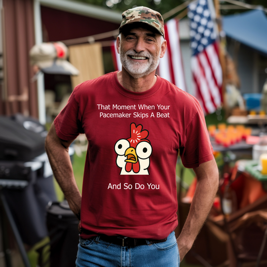 Funny Senior Tee – “That Moment When Your Pacemaker Skips and So Do You” – Sarcastic Senior Merch, Dark Humor Shirt & Funny Aging T-Shirt, Perfect Retirement Gift